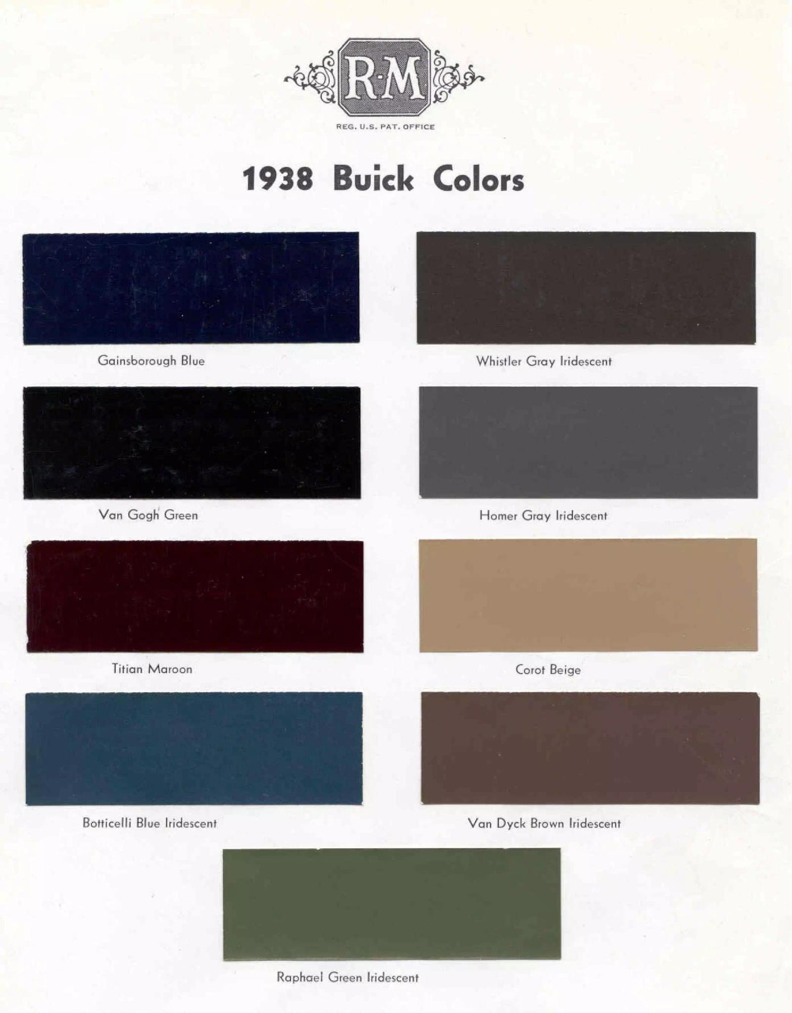 Colors used on Buick in 1938