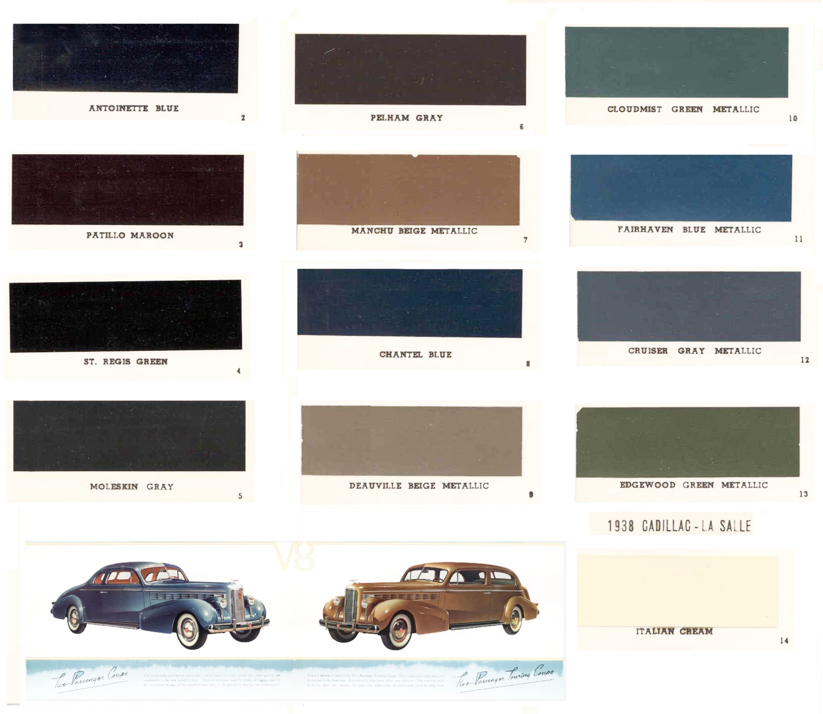 1938 Cadillac Paint Codes and Color Chart Colors used on LaSalle and Cadillac Vehicles in 1938