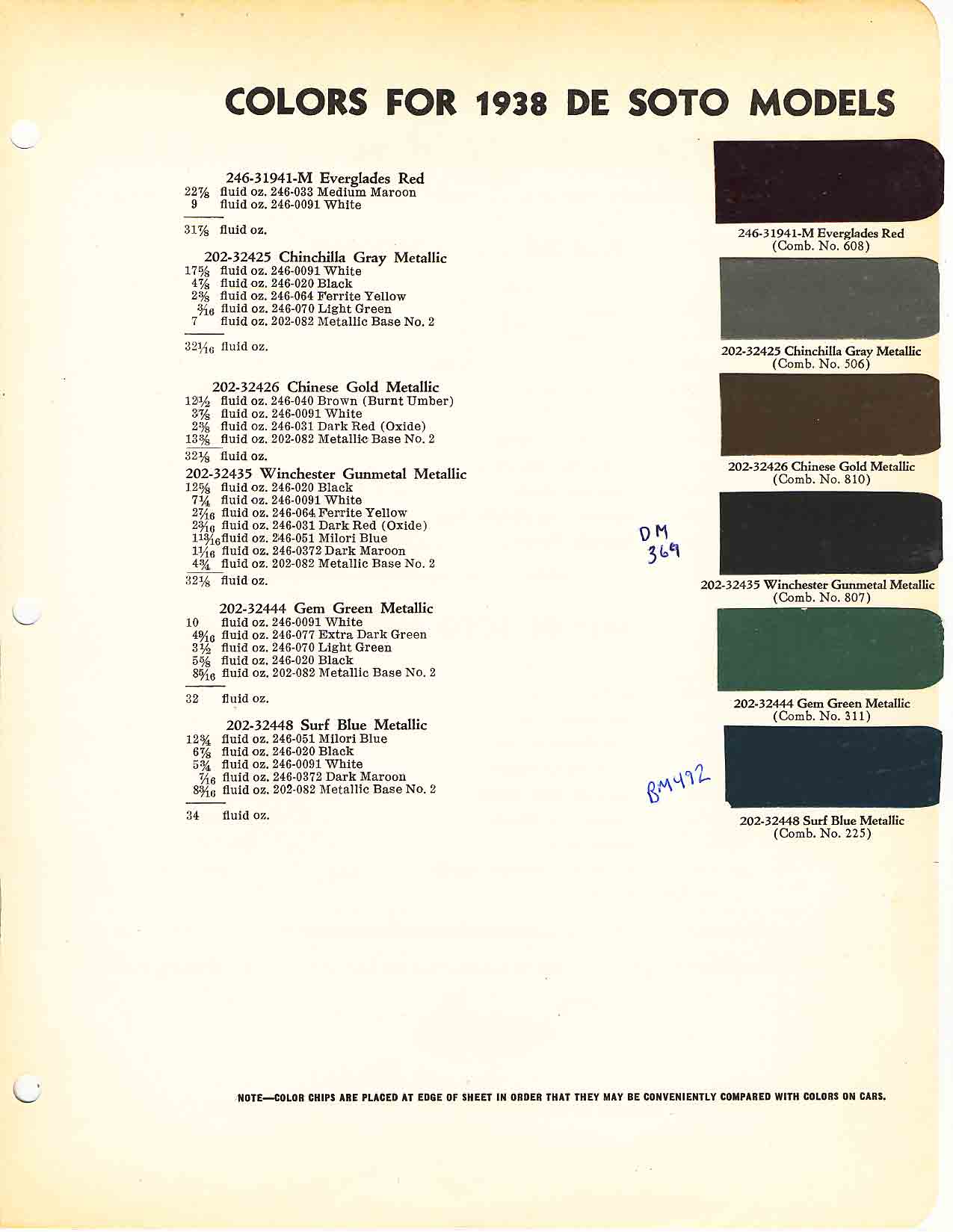 1938 DeSoto Paint Codes and Color Chart