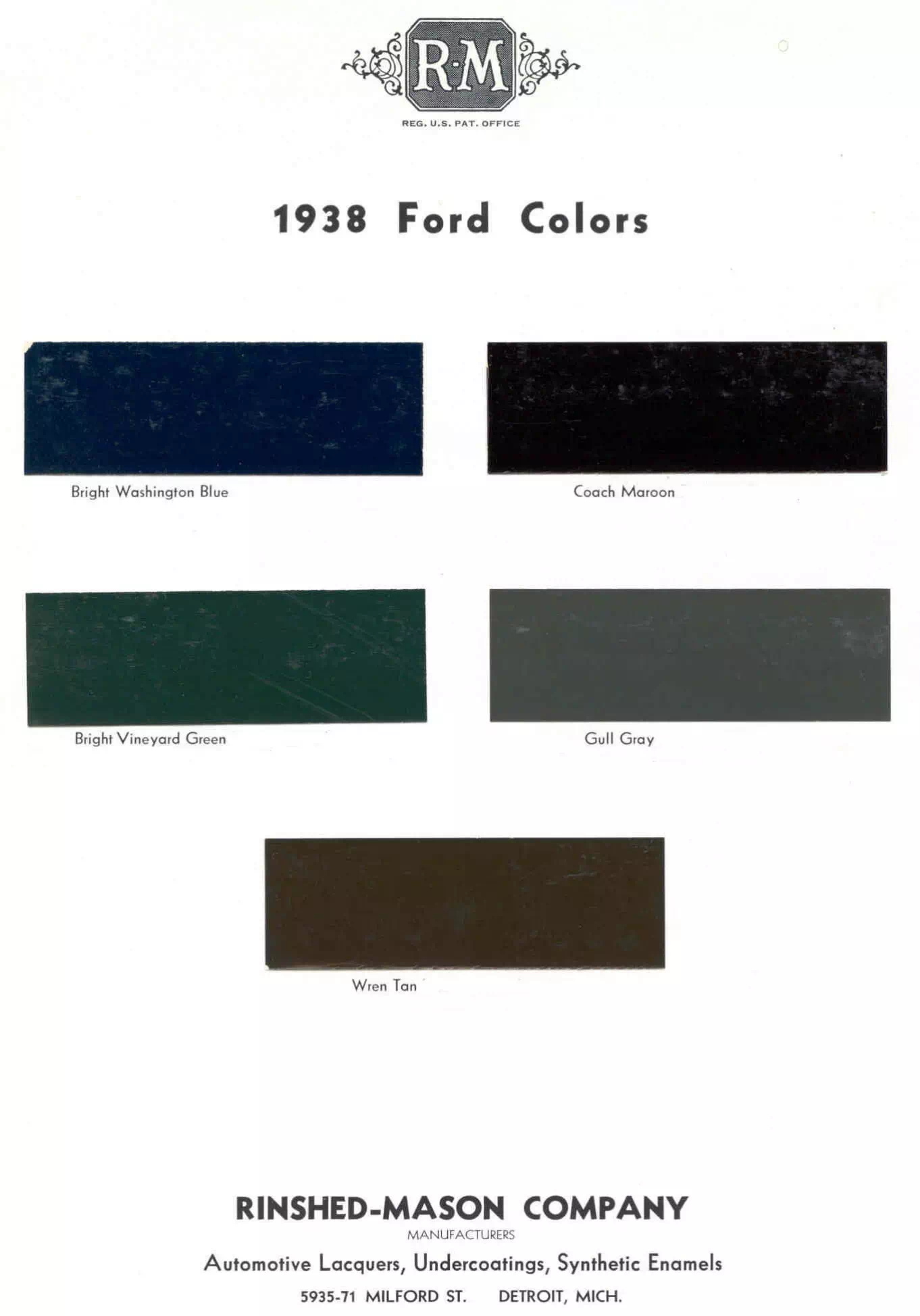 colors and ordering codes for those colors used on 1938 vehicles