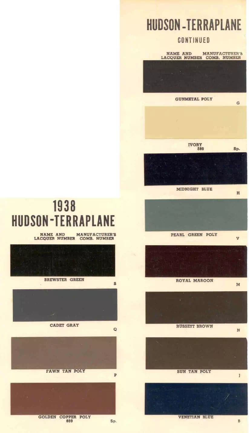 colors and ordering codes for those colors used on 1938 vehicles