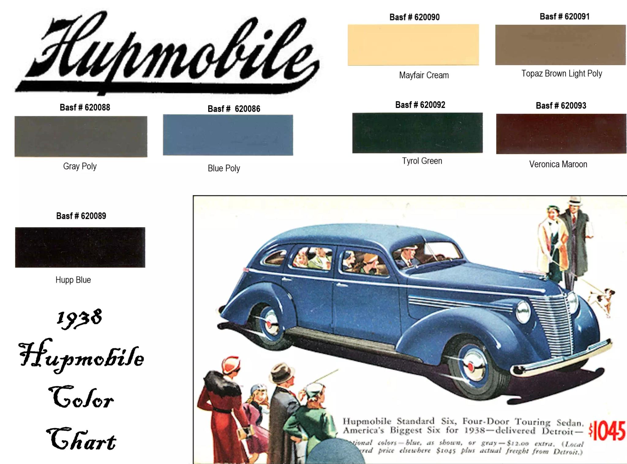 Colors and codes used on Hupmobile in 1938