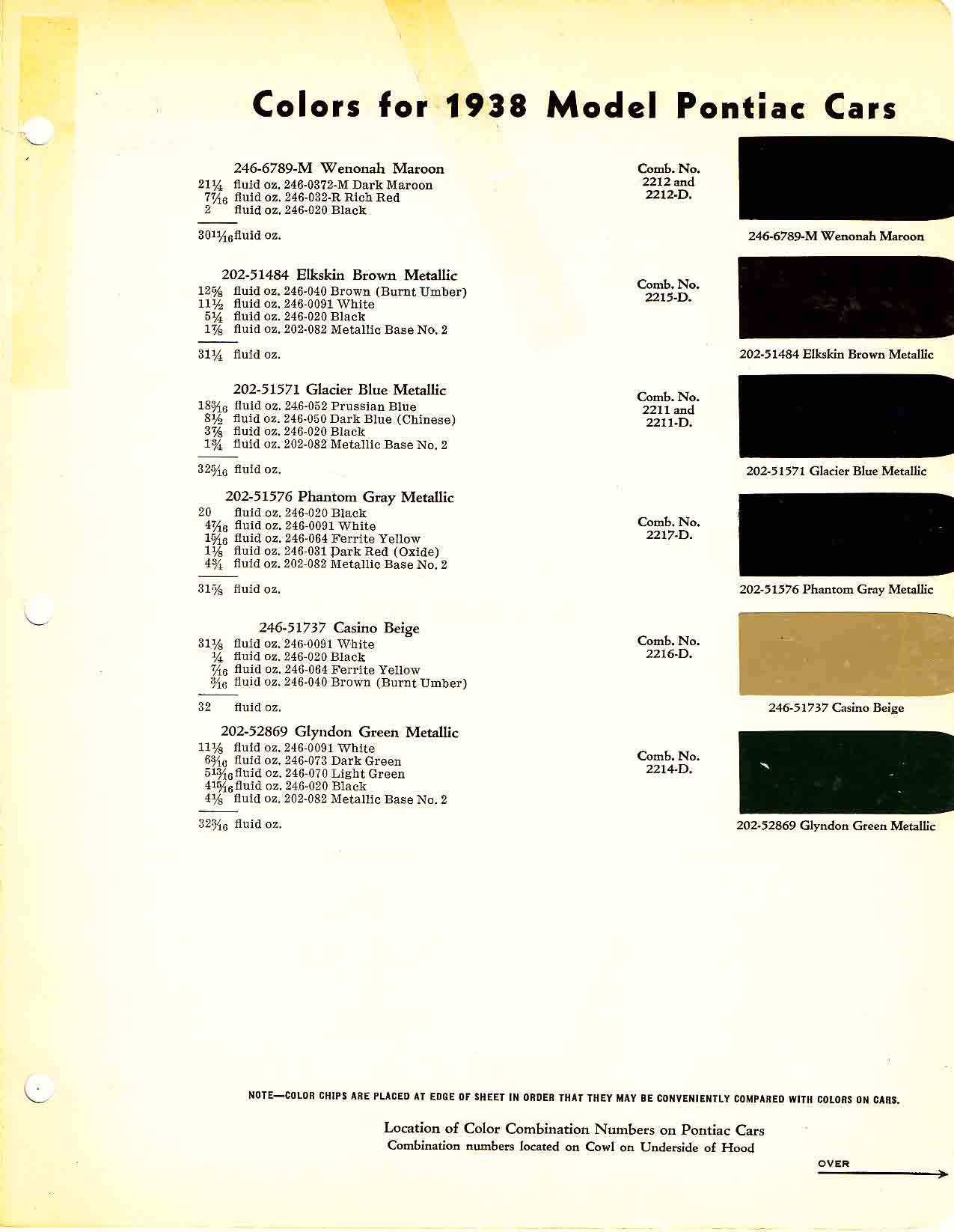 colors and ordering codes for those colors used on 1938 vehicles