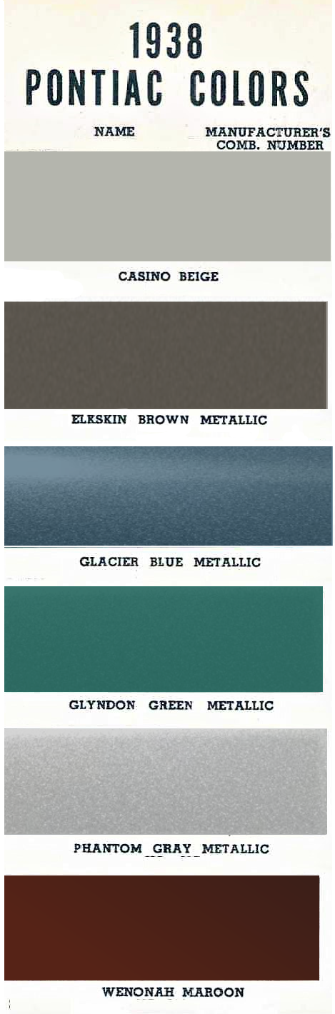 1938 Pontiac Paint Chart Paint Colors Used on the 1938 Pontiac Vehicle