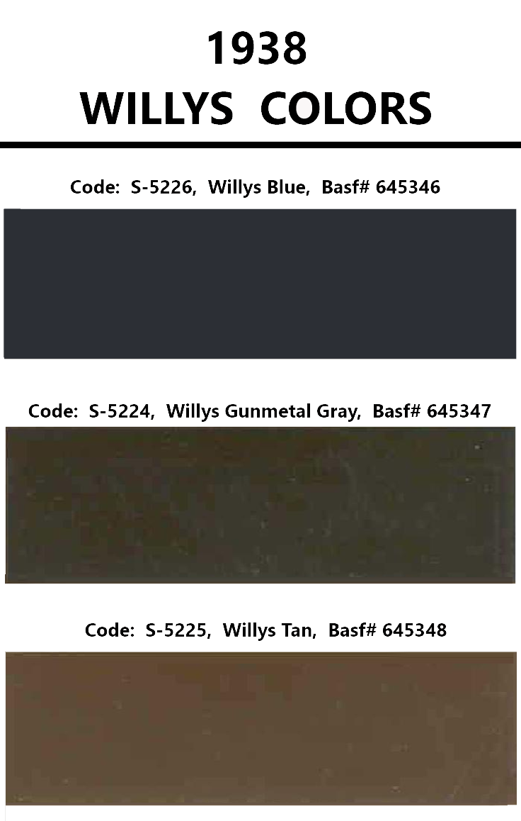 1938 Willys paint code and color chart 3 colors for willys in 1938
