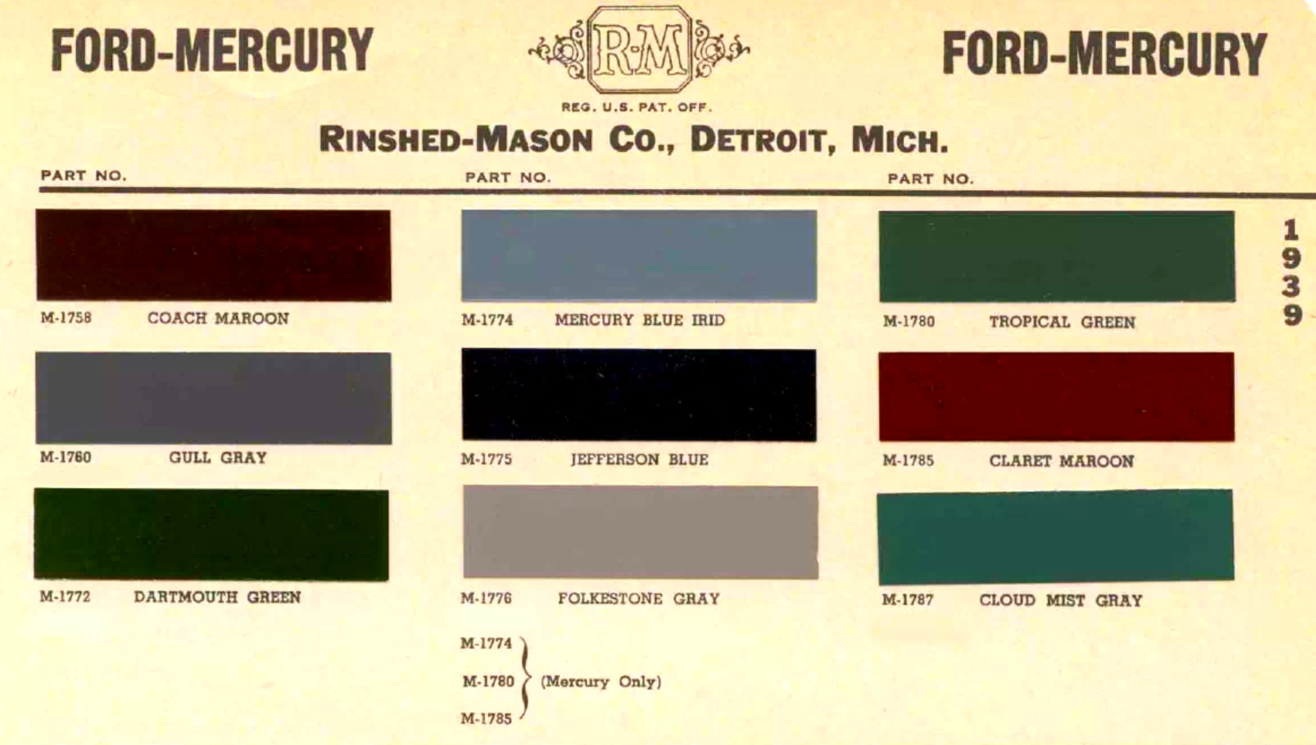 1939 Ford Paint Codes & Color Chart Color codes & paint swatches for ford and mercury vehicles in 1939