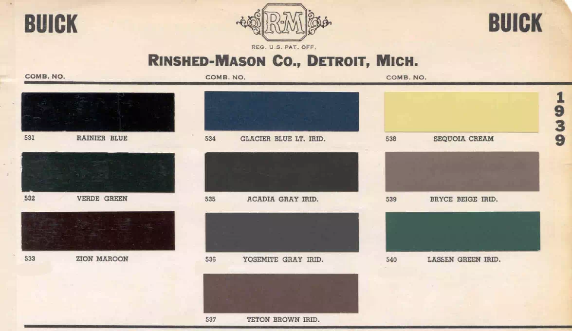 1939 Buick Paint Codes & Color Chart colors and ordering codes for those colors used on 1940 vehicles