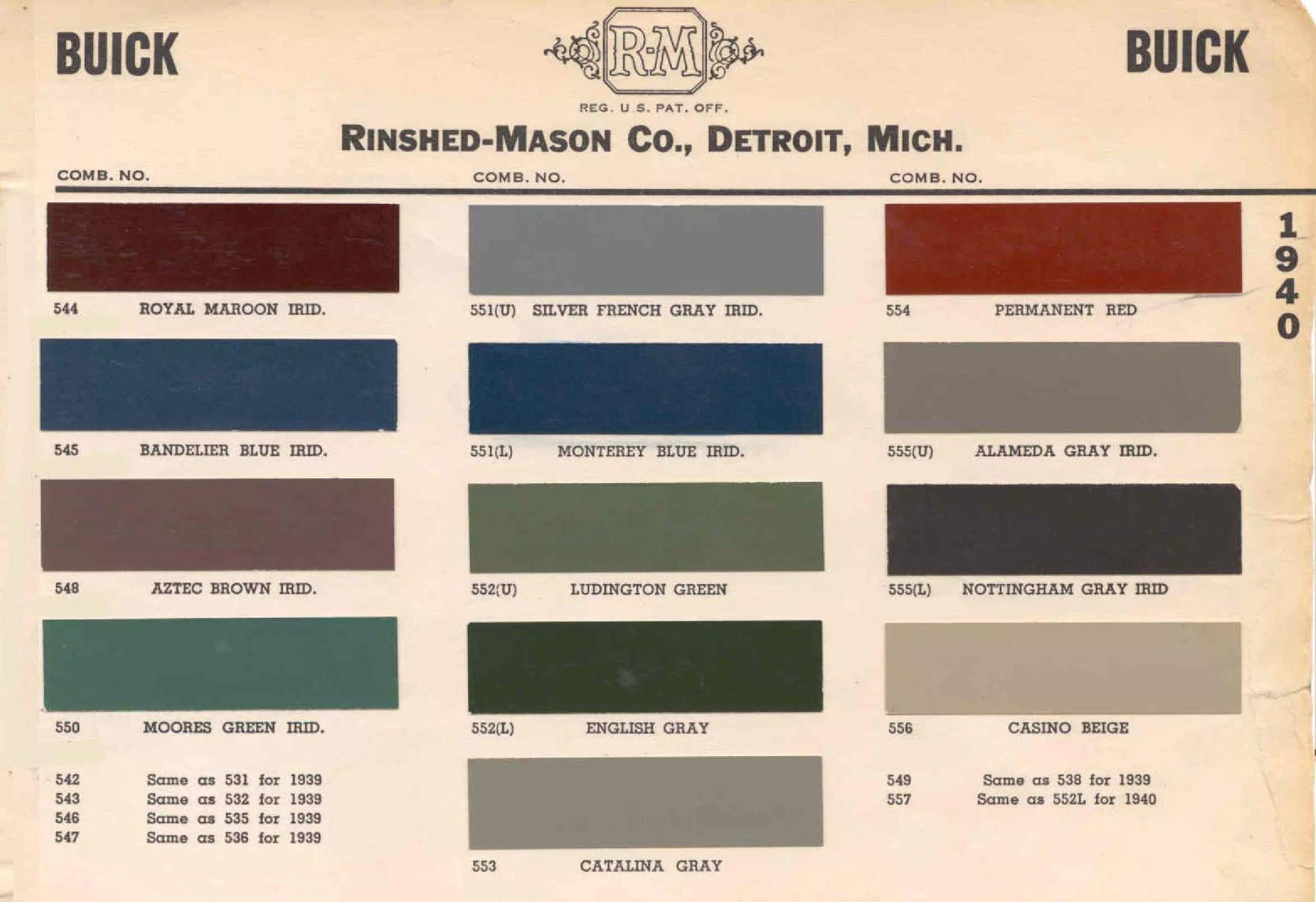 1940 Buick Paint Chart