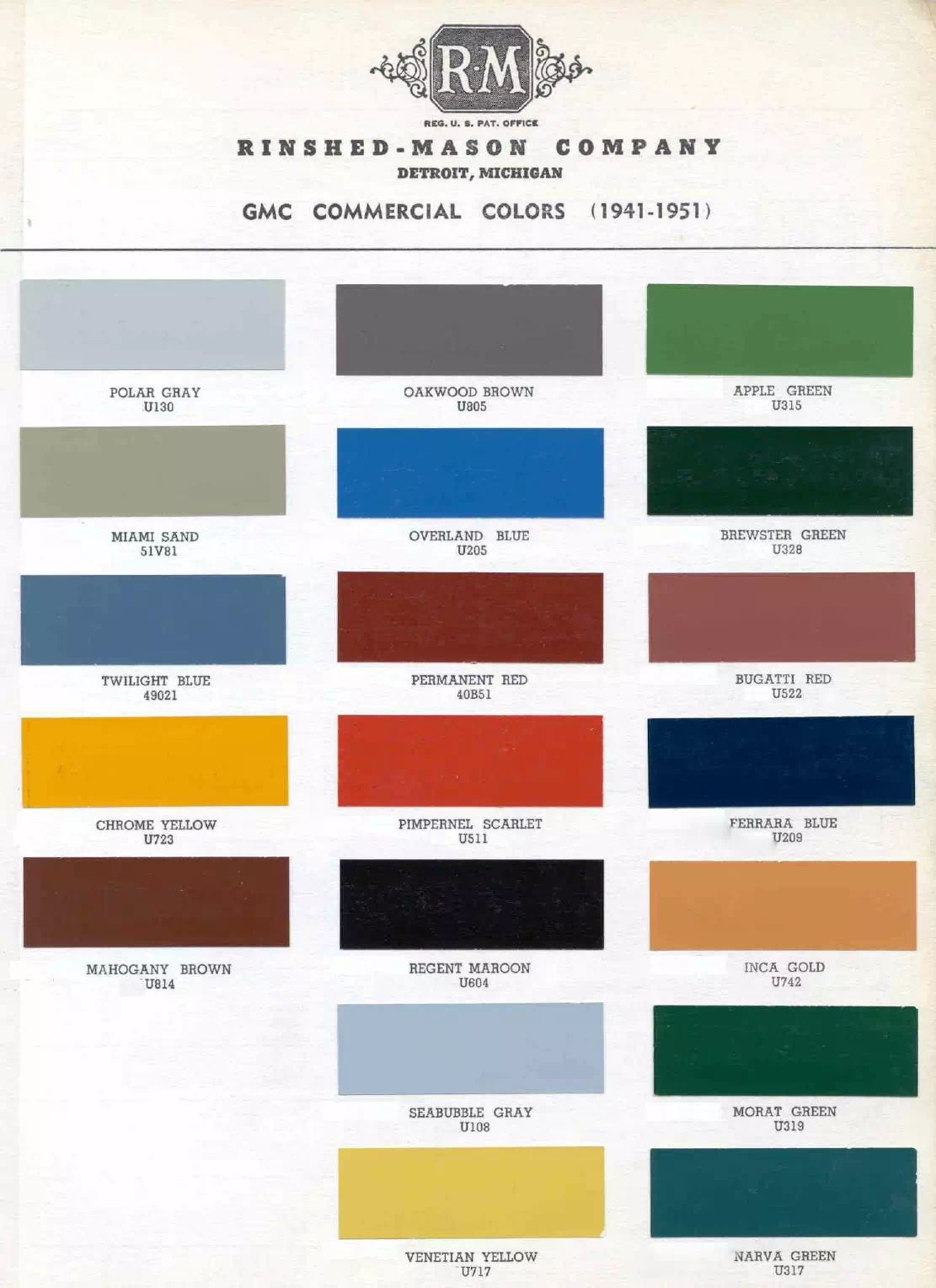 Paint codes, and their ordering stock numbers for their color on 1949 vehicles