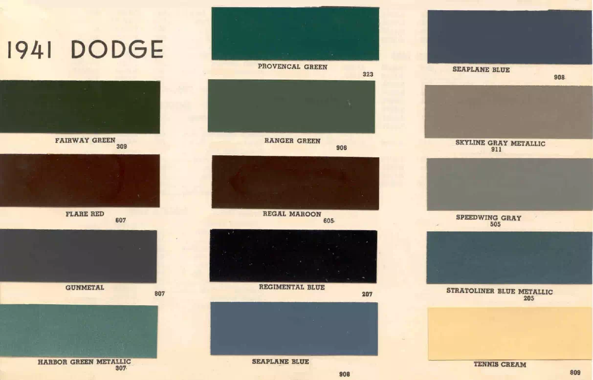 1941 Dodge Paint Codes & Color Chart 1941 Dodge Paint Codes & Color Chart. ordering codes and color examples for vehicles