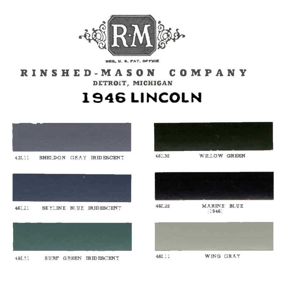 Colors used on lincoln vehicles in 1946
