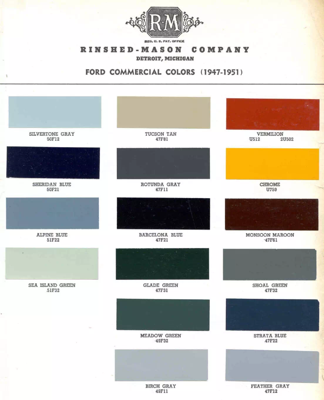 Paint codes, and their ordering stock numbers for their color on 1949 vehicles