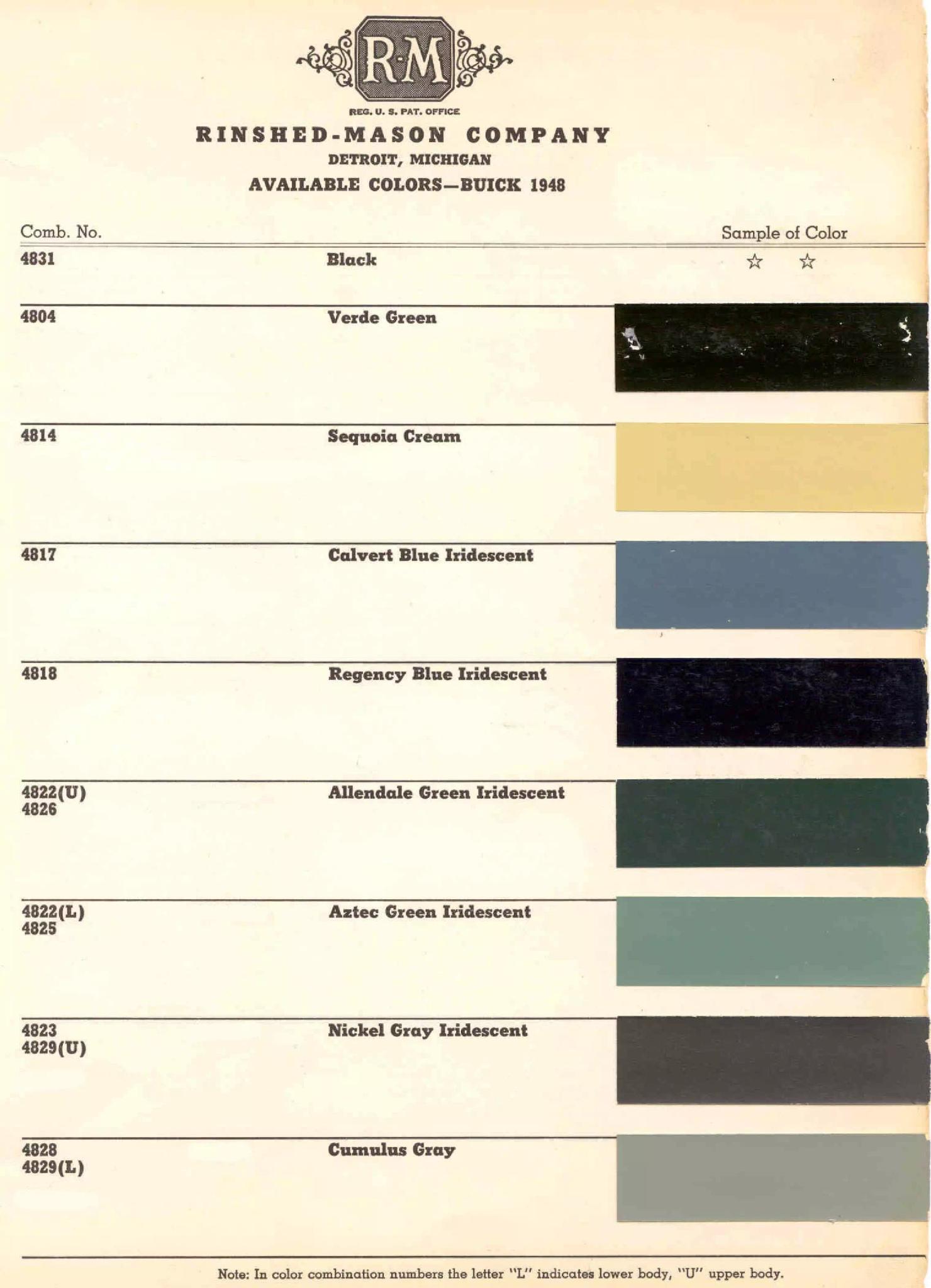 1948 Buick Paint Chart