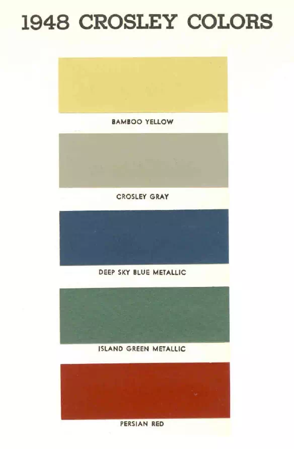 1948 Crosley Paint Codes & Color Chart colors and ordering codes for those colors used the vehicles for the years listed