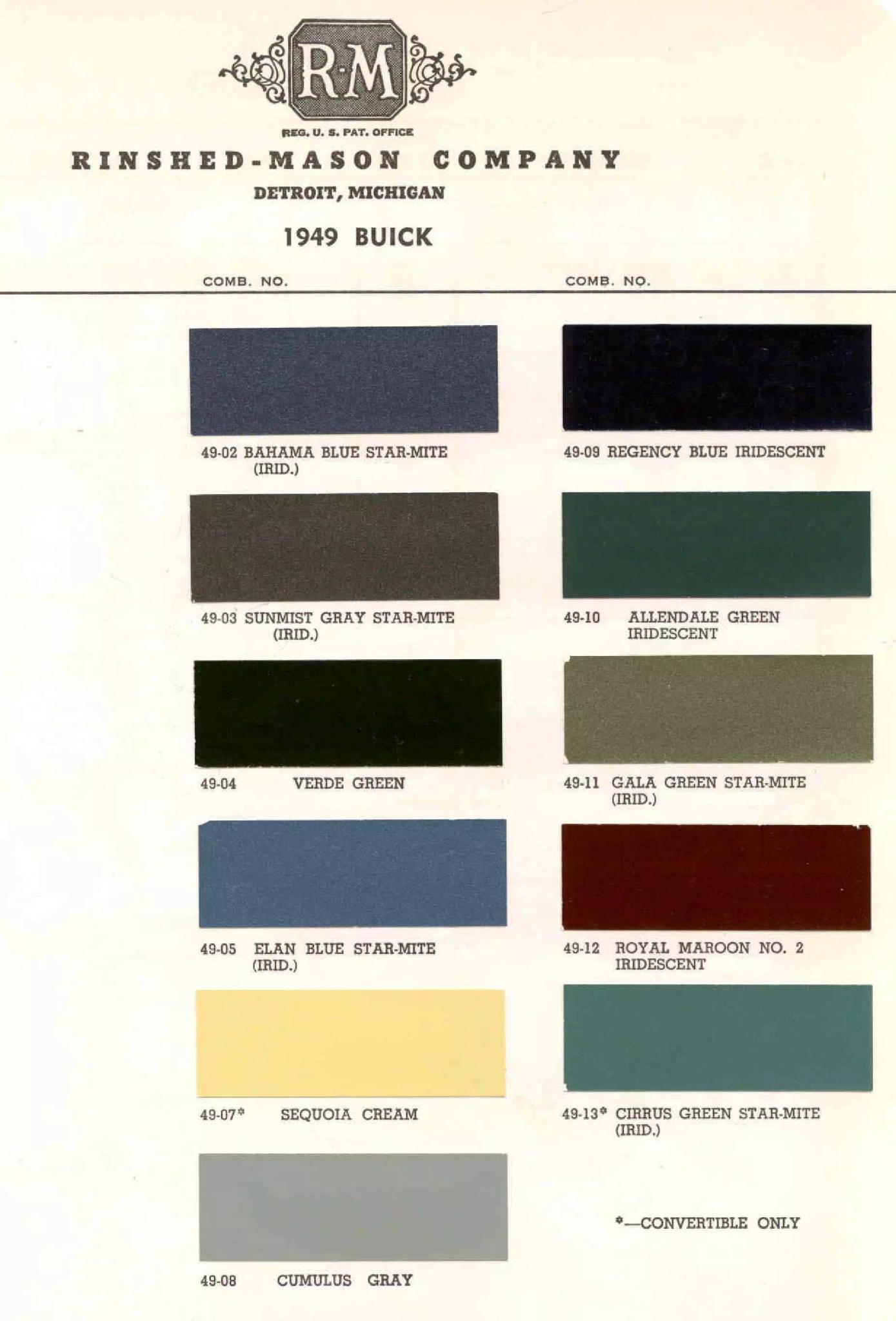 1949 Buick Paint Chart
