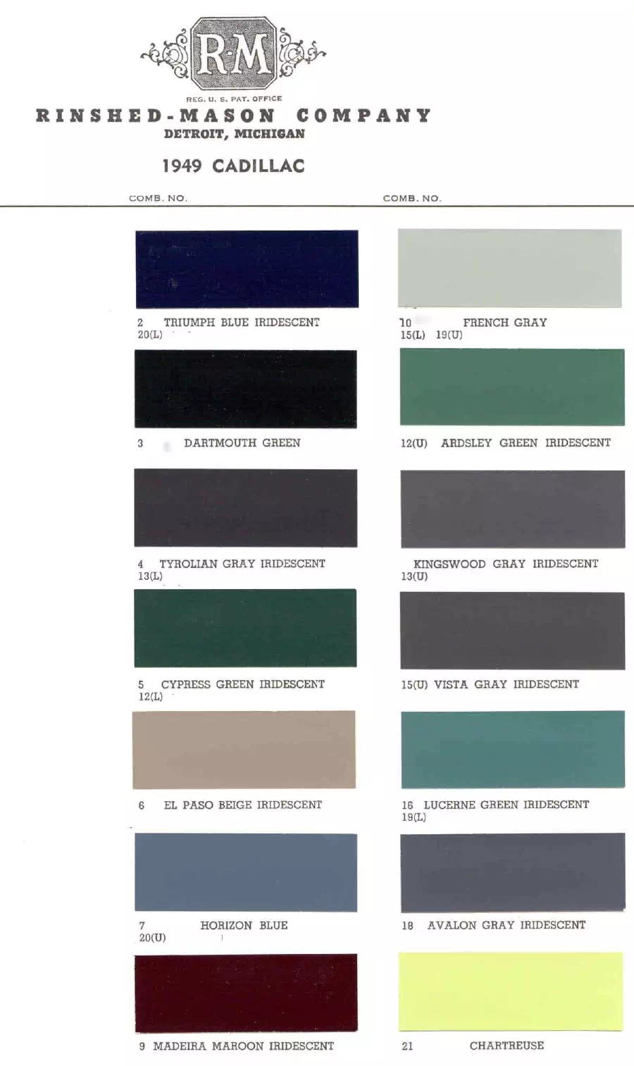 1949 Cadillac Paint Codes & Color Chart Paint codes, and their ordering stock numbers for their color on 1949 vehicles