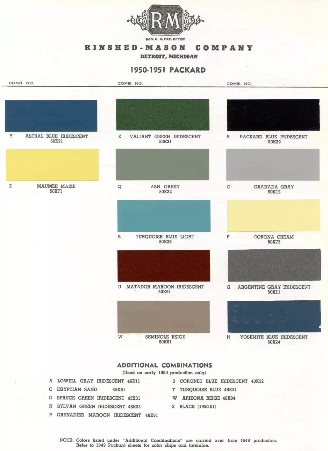 1951 Packard Paint Codes & Color Chart Paint color examples, their ordering codes, the oem color code, and vehicles the color was used on