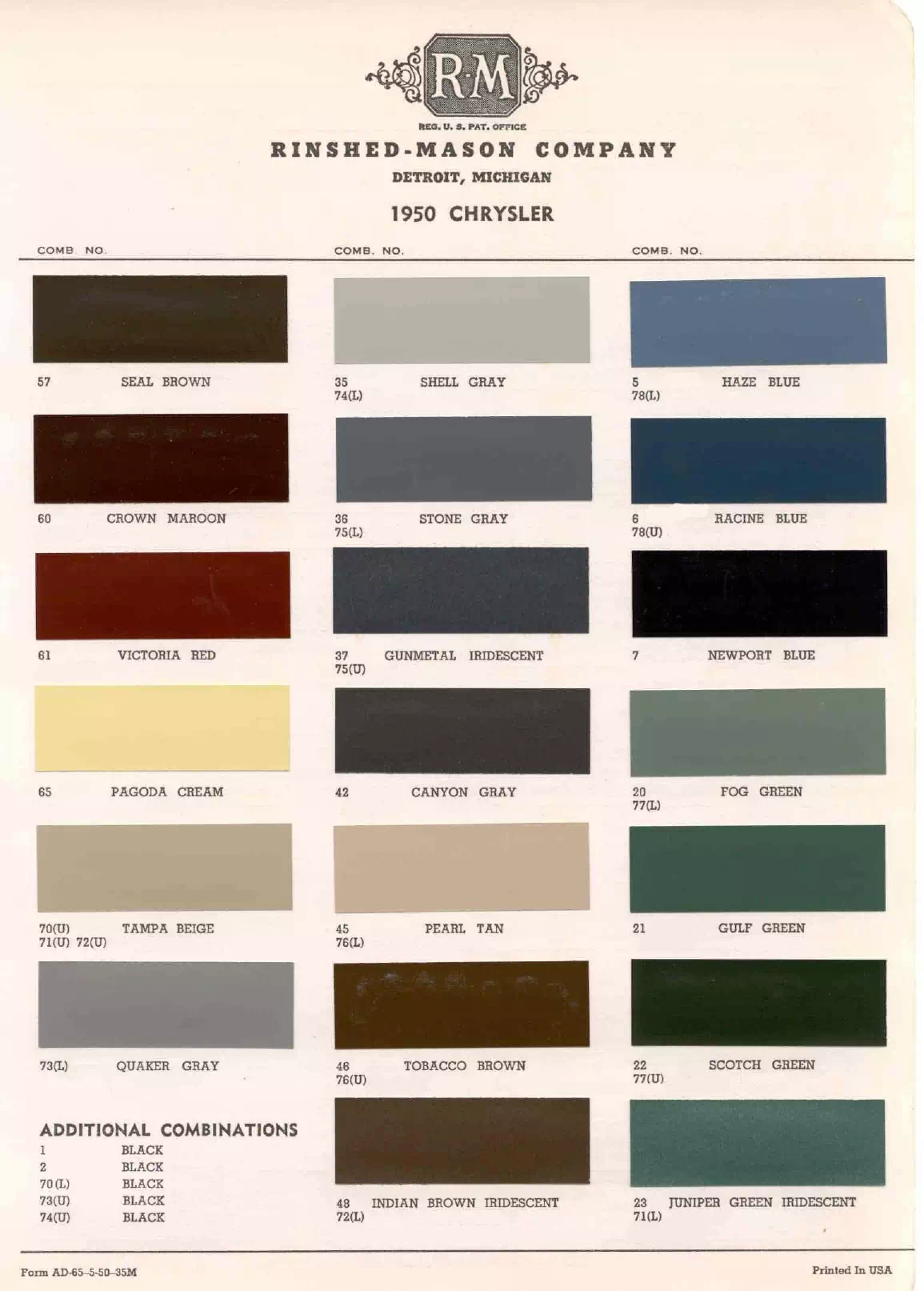 1950 Chrysler Paint Codes & Color Chart
