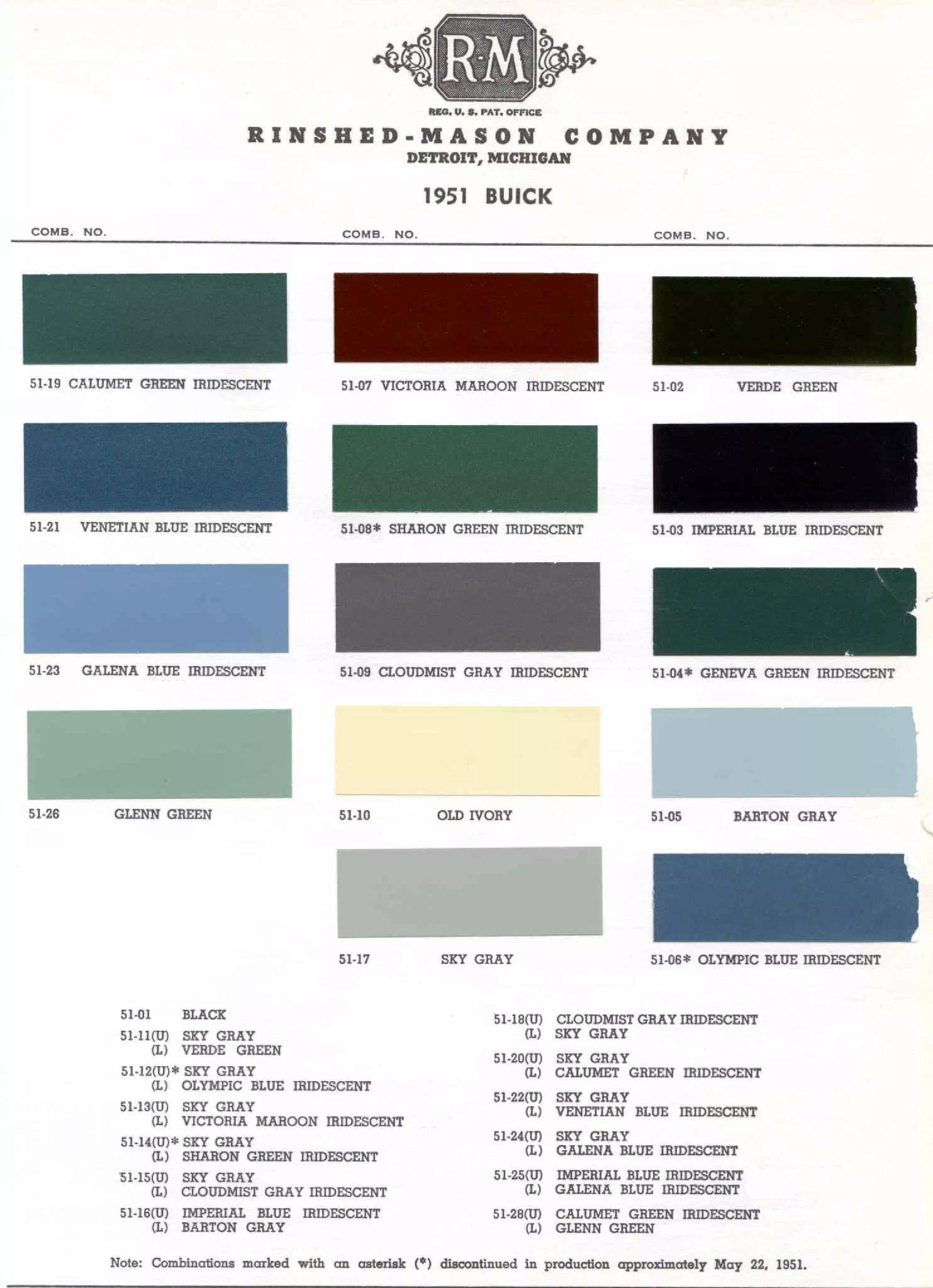 1951 Buick Paint Chart