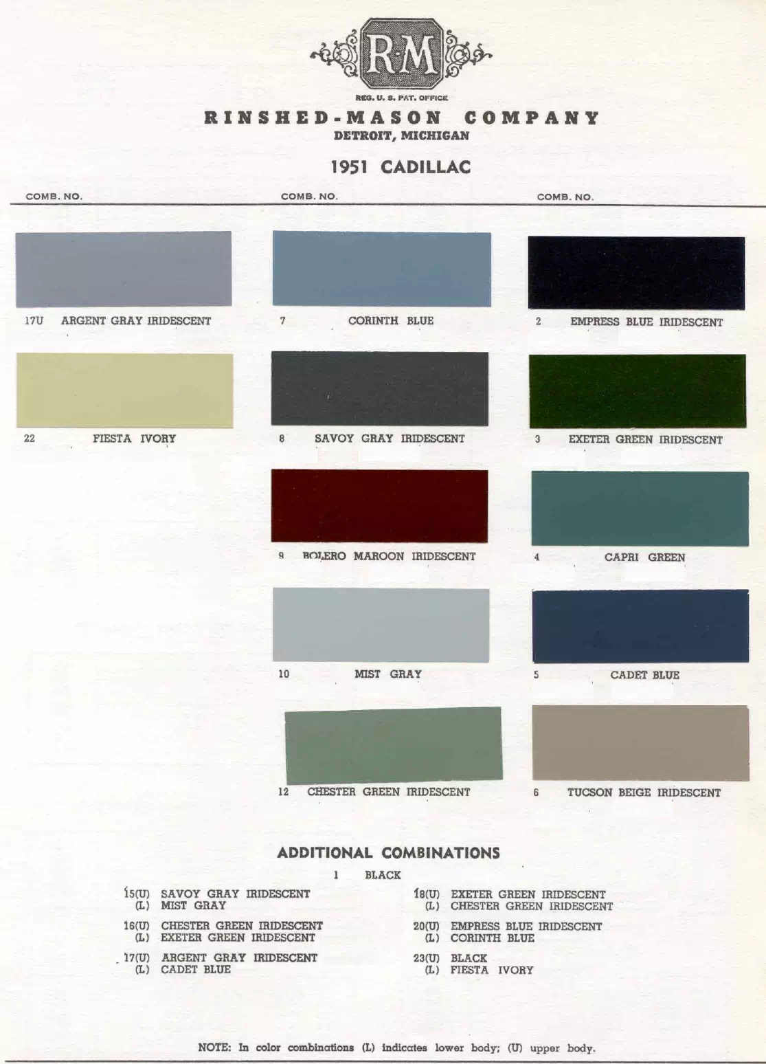 1951 Cadillac Paint Codes & Color Chart Paint color examples, their ordering codes, the oem color code, and vehicles the color was used on