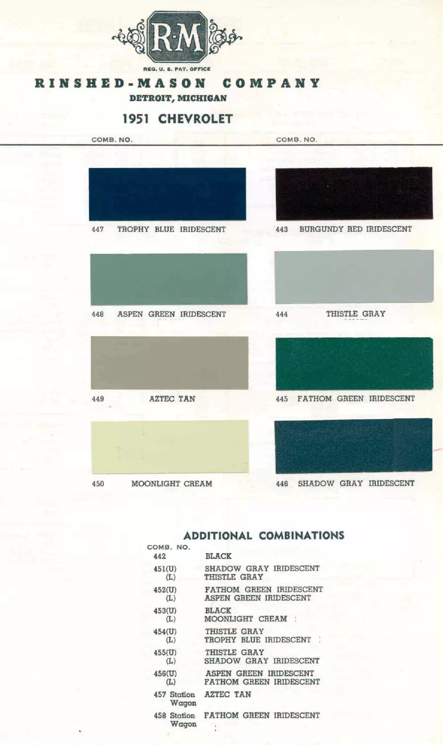 1951 Chevrolet Paint Codes & Color Chart Paint color examples, their ordering codes, the oem color code, and vehicles the color was used on