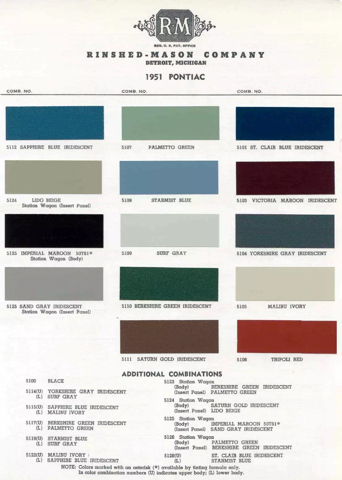 1951 Pontiac Paint Codes & Color Chart Paint color examples, their ordering codes, the oem color code, and vehicles the color was used on