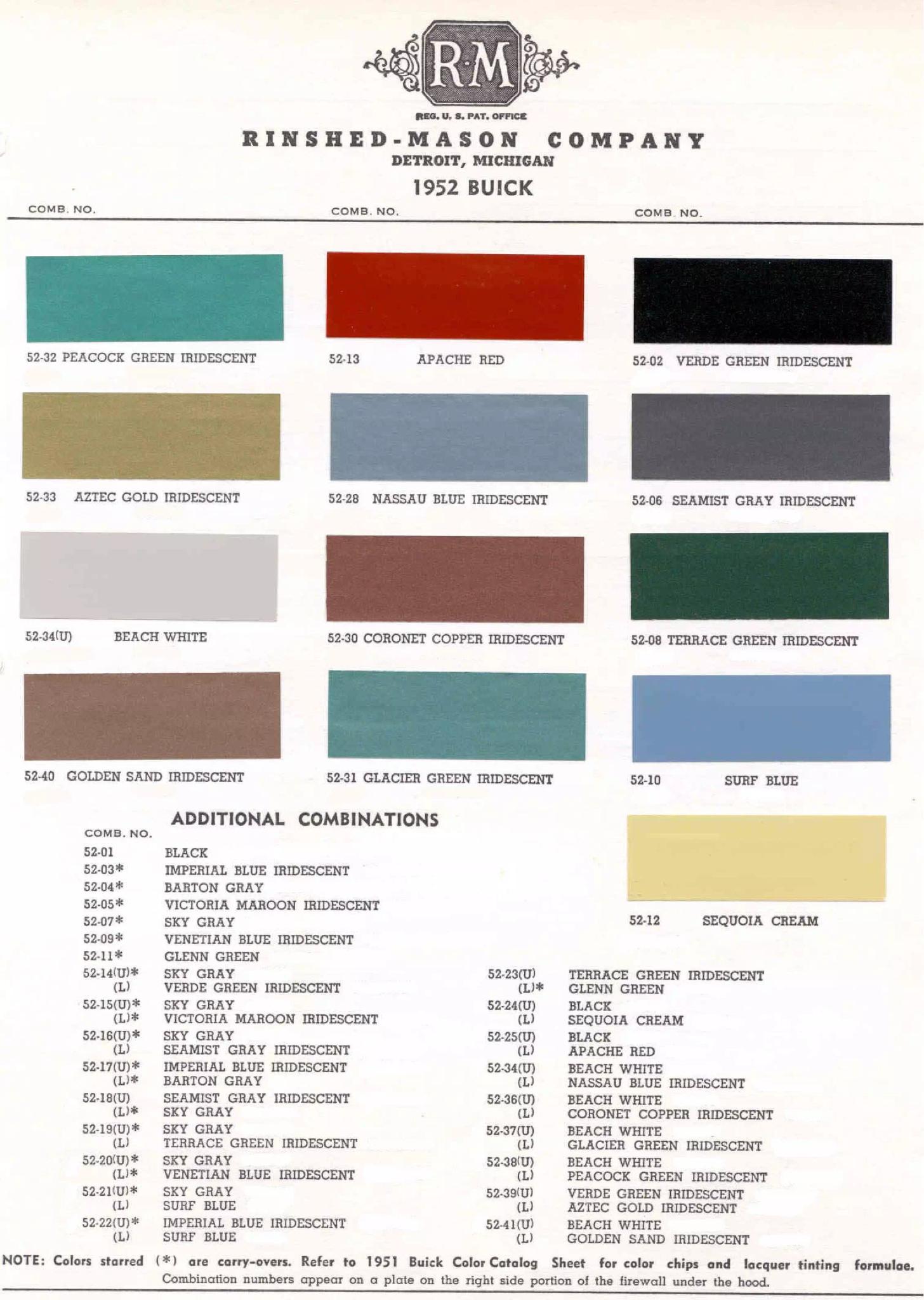 1952 Buick Paint Chart