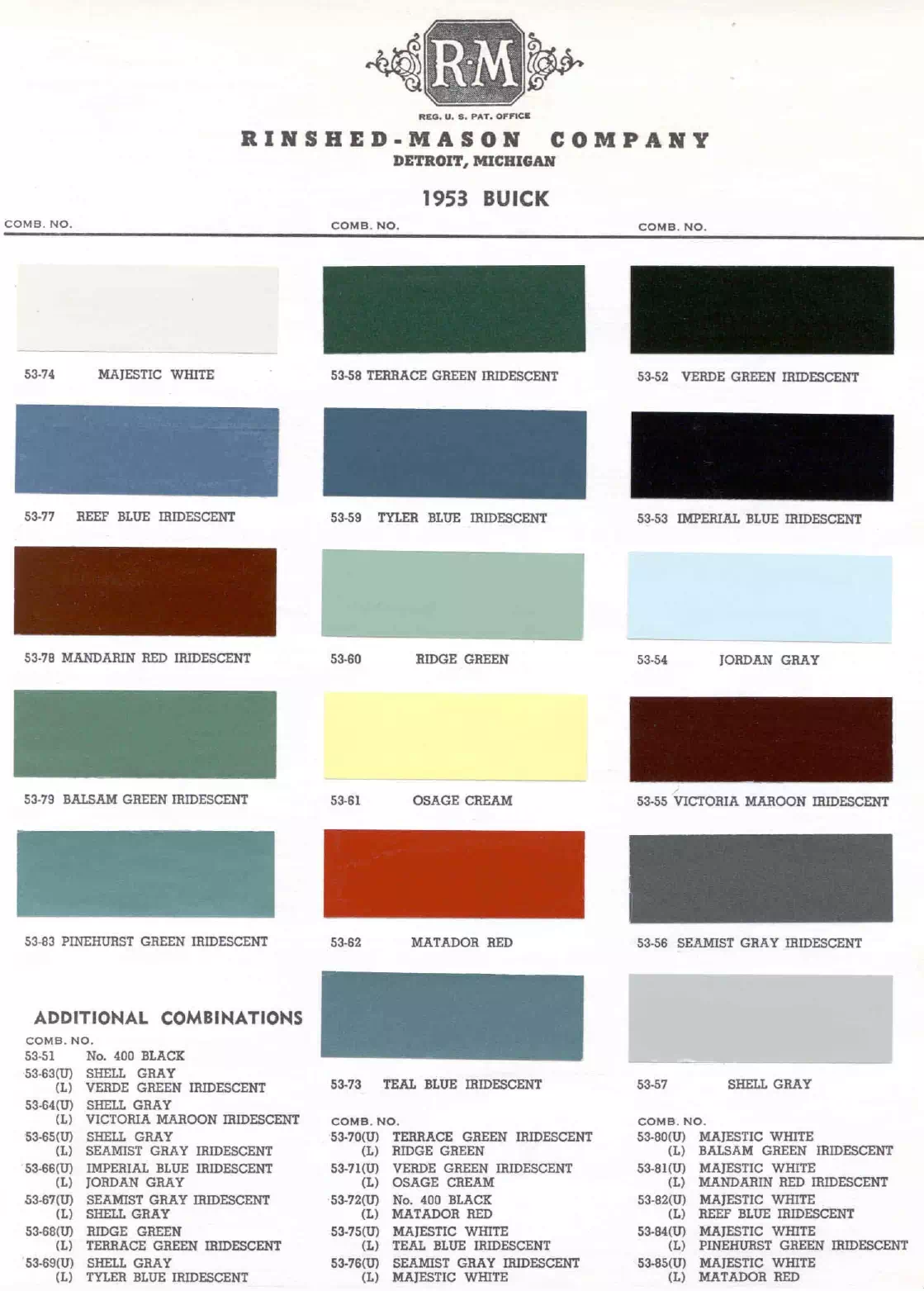 Paint color examples, their ordering codes, the oem color code, and vehicles the color was used on