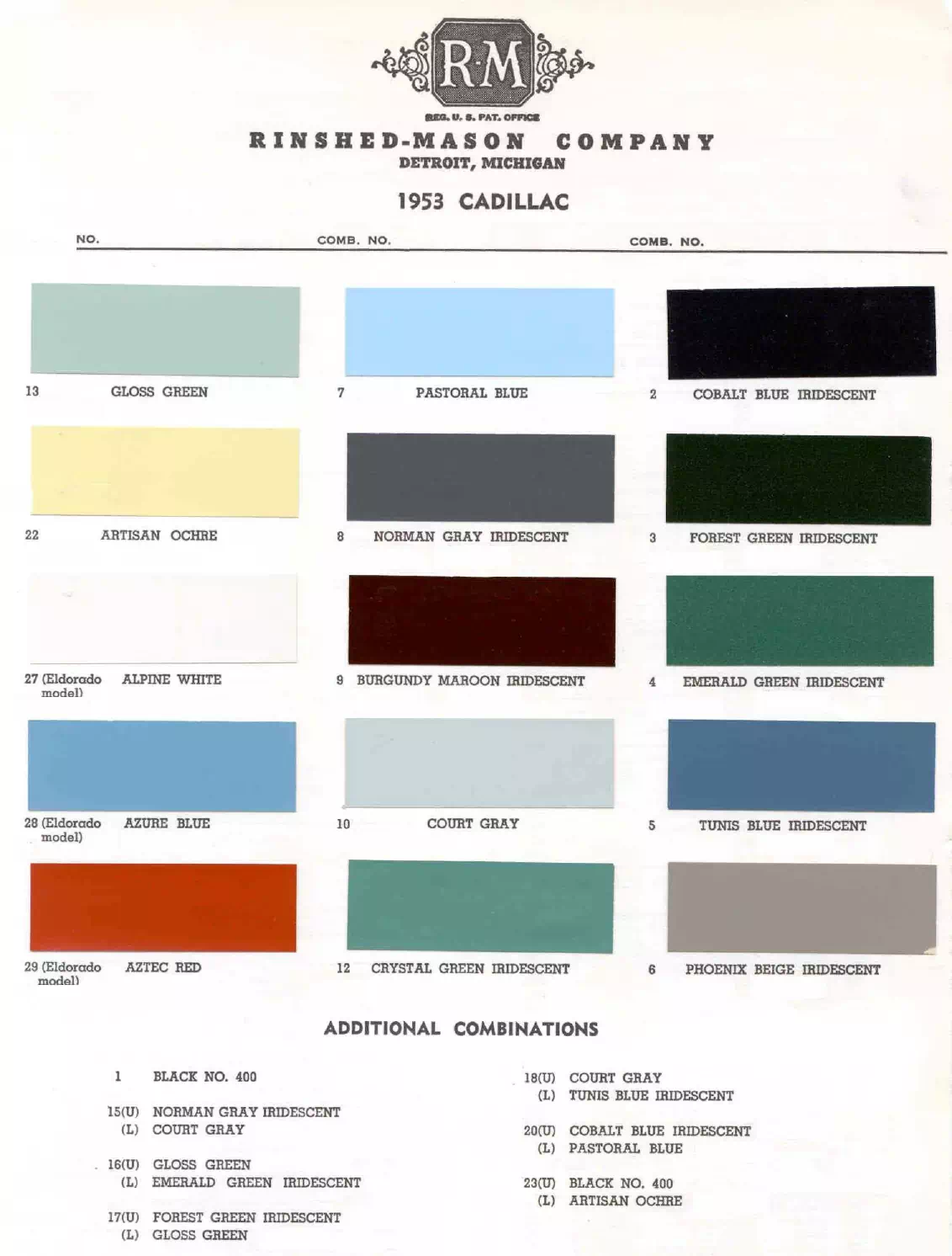 Paint color examples, their ordering codes, the oem color code, and vehicles the color was used on