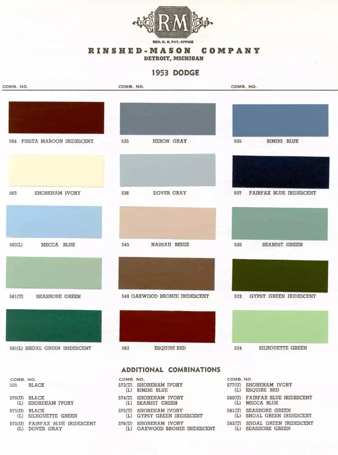 Paint color examples, their ordering codes, the oem color code, and vehicles the color was used on