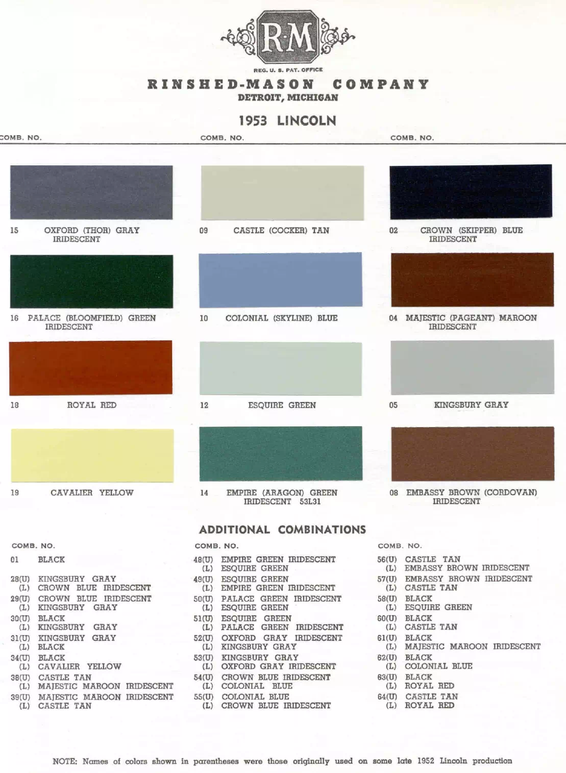 Paint color examples, their ordering codes, the oem color code, and vehicles the color was used on