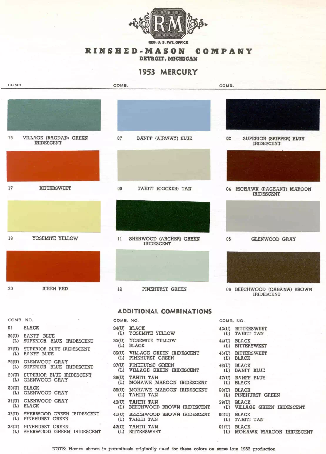 Paint color examples, their ordering codes, the oem color code, and vehicles the color was used on