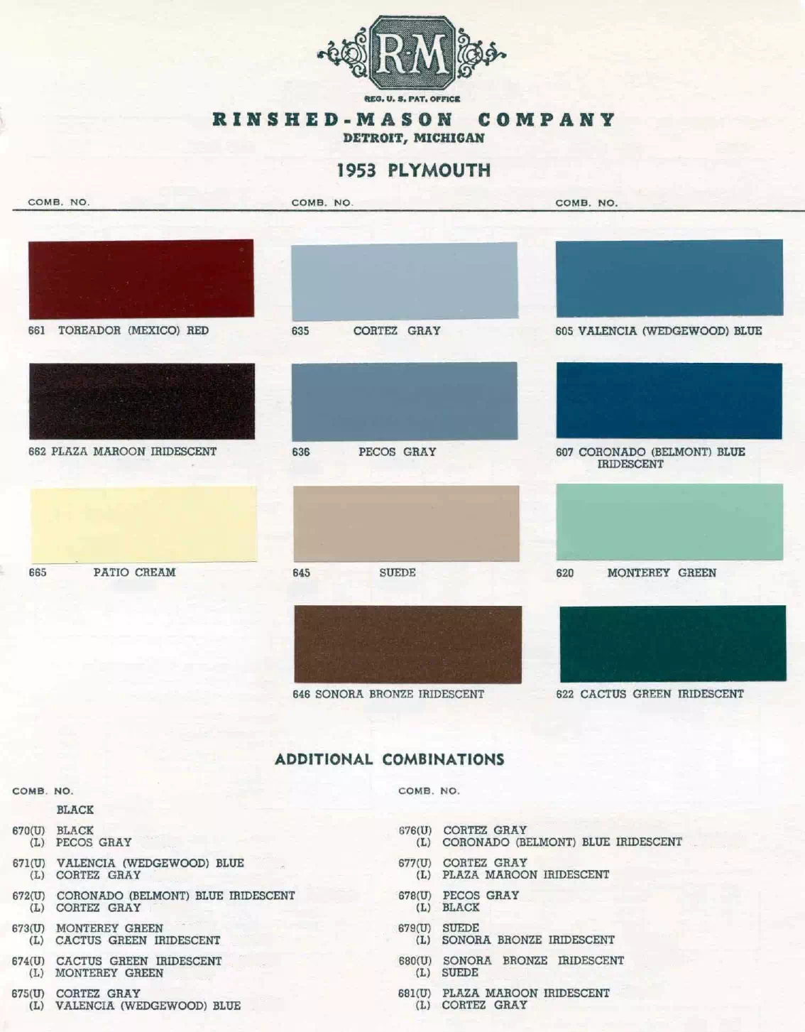 1953 Plymouth Paint Codes & Color Chart