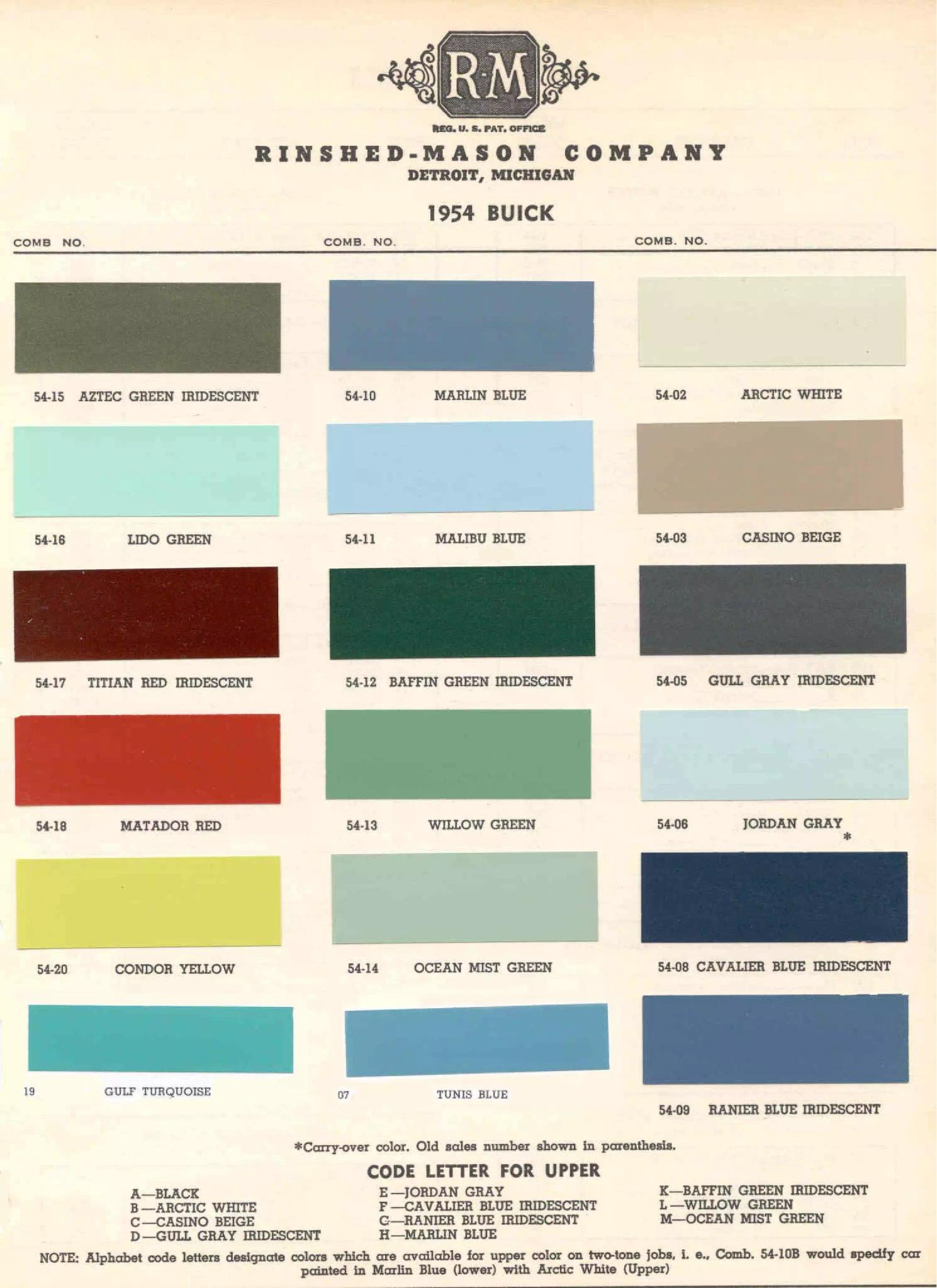 1954 Buick Paint Chart