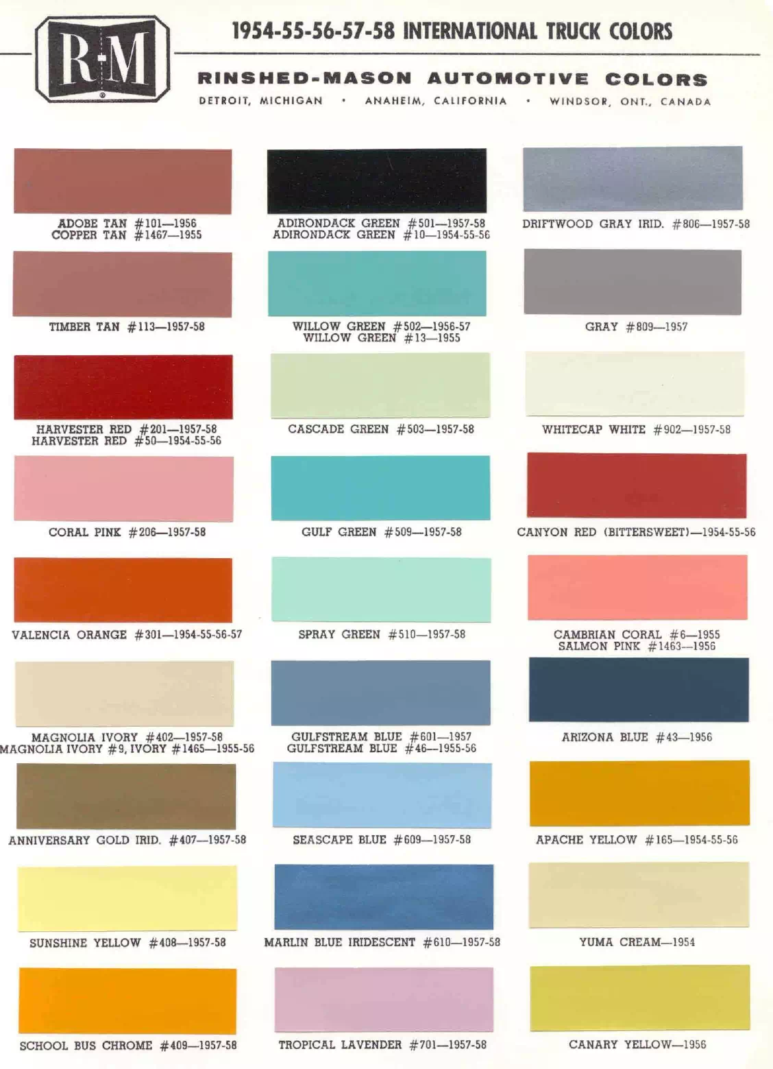 Paint color examples, their ordering codes, the oem color code, and vehicles the color was used on