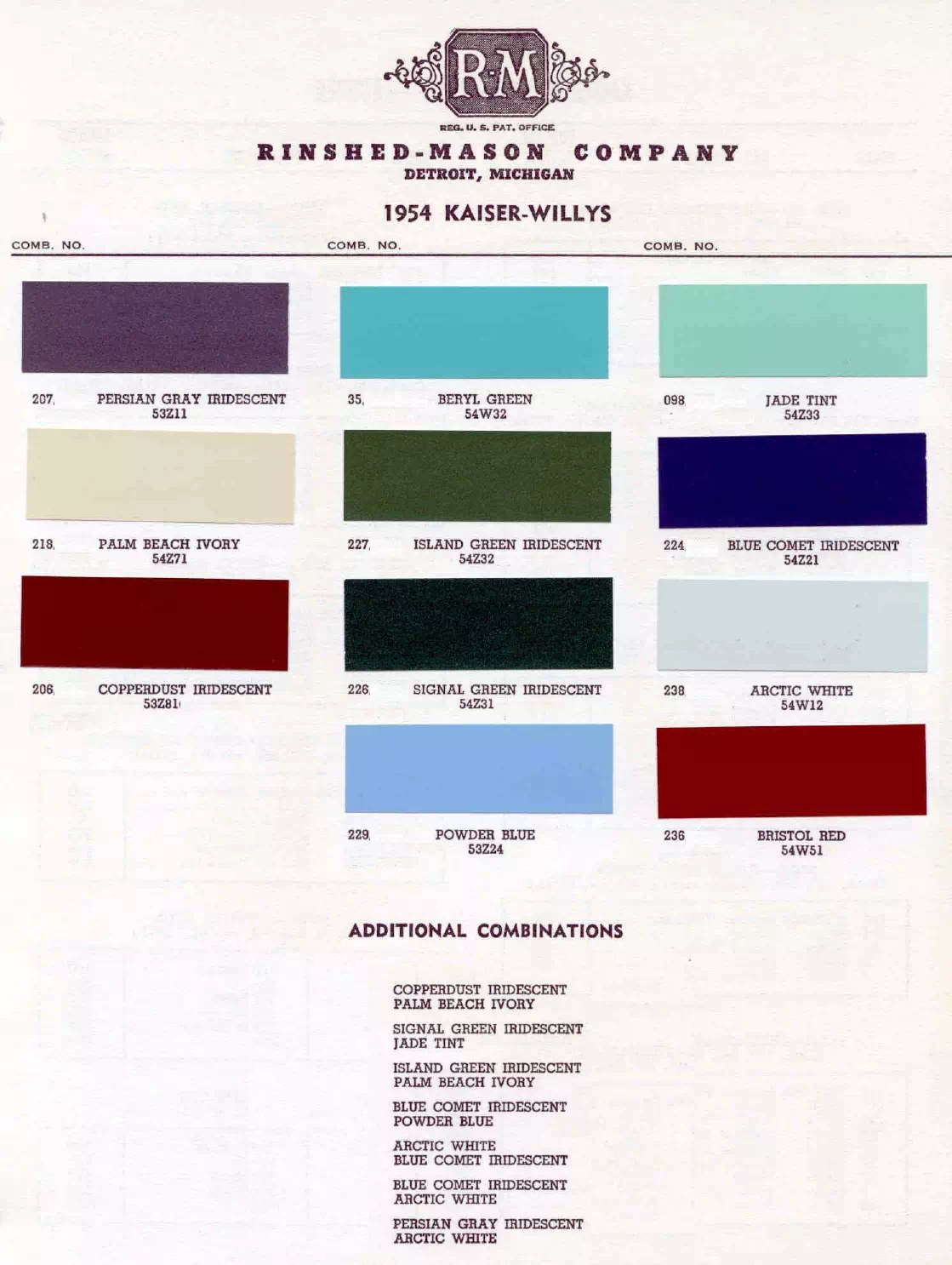 Paint color examples, their ordering codes, the oem color code, and vehicles the color was used on