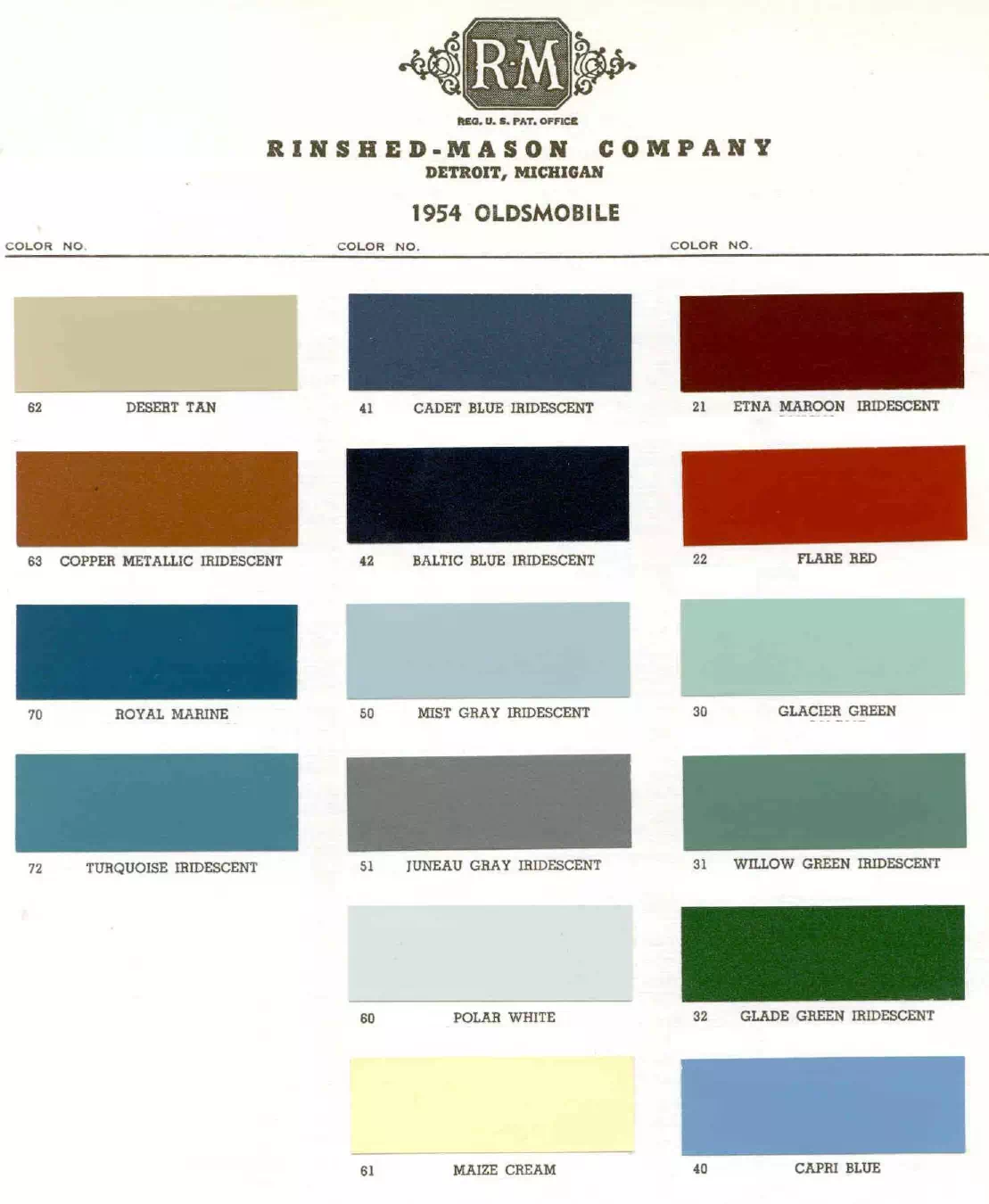 Paint color examples, their ordering codes, the oem color code, and vehicles the color was used on