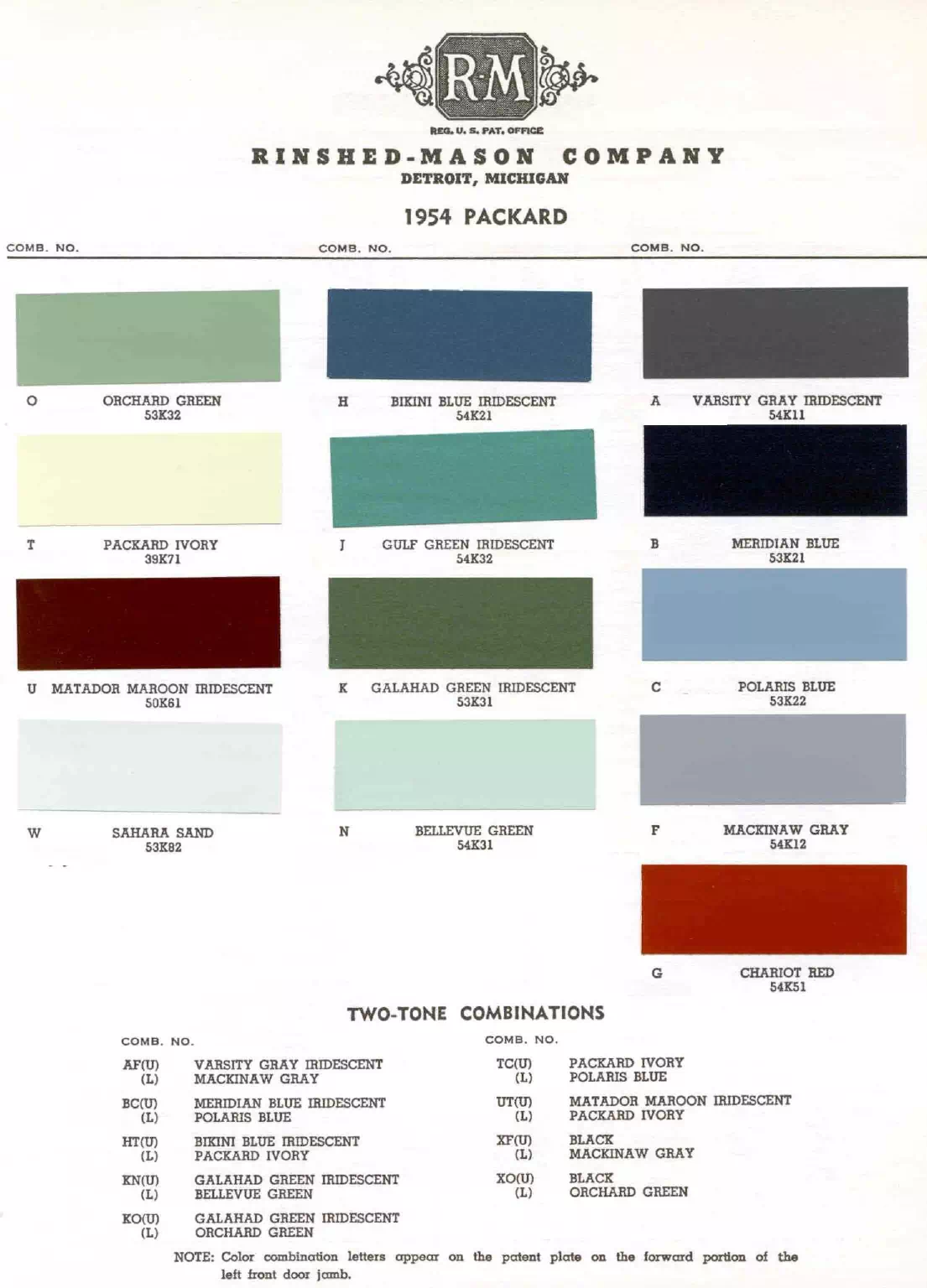 Paint color examples, their ordering codes, the oem color code, and vehicles the color was used on