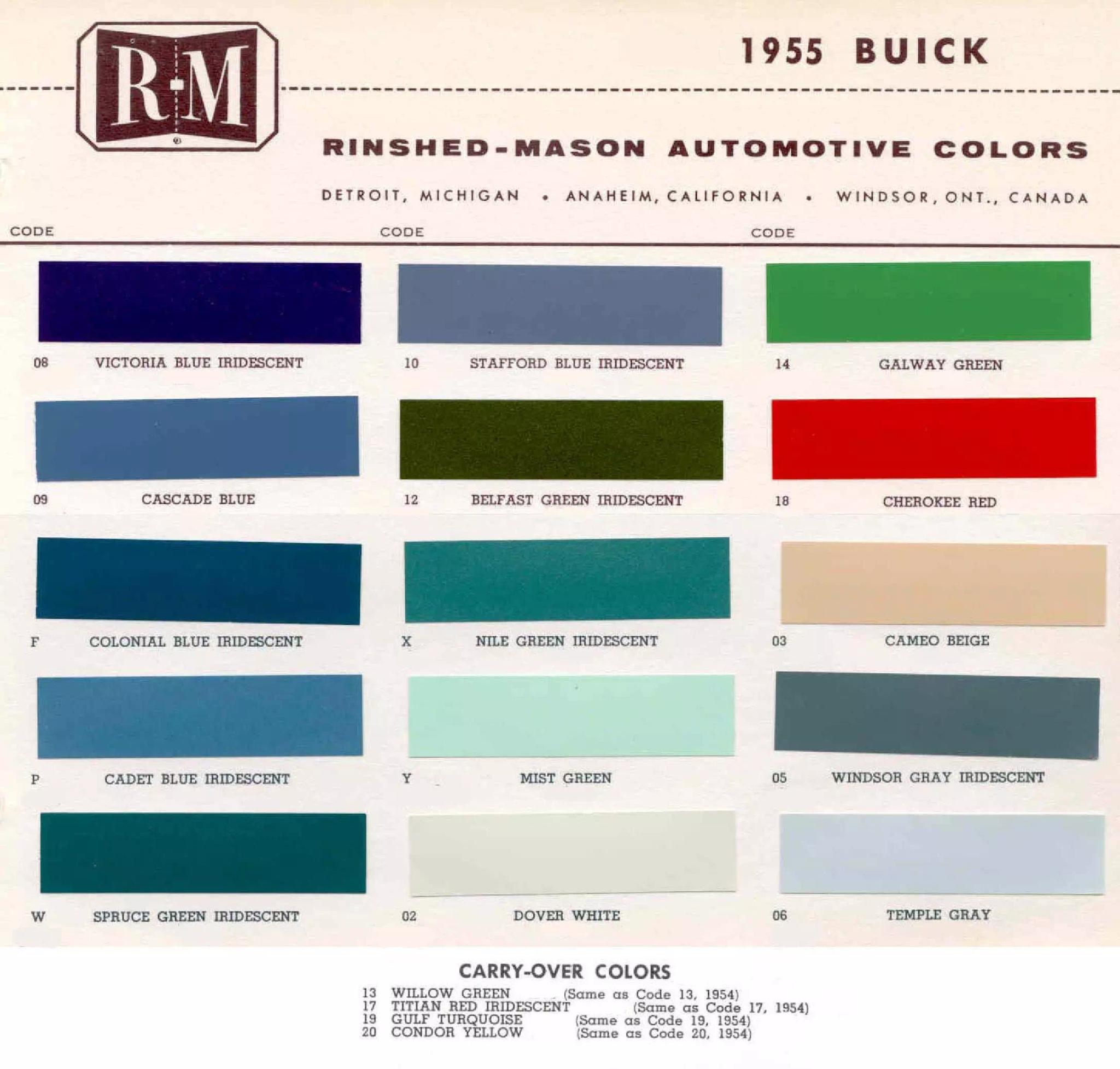 1955 Buick Paint Chart