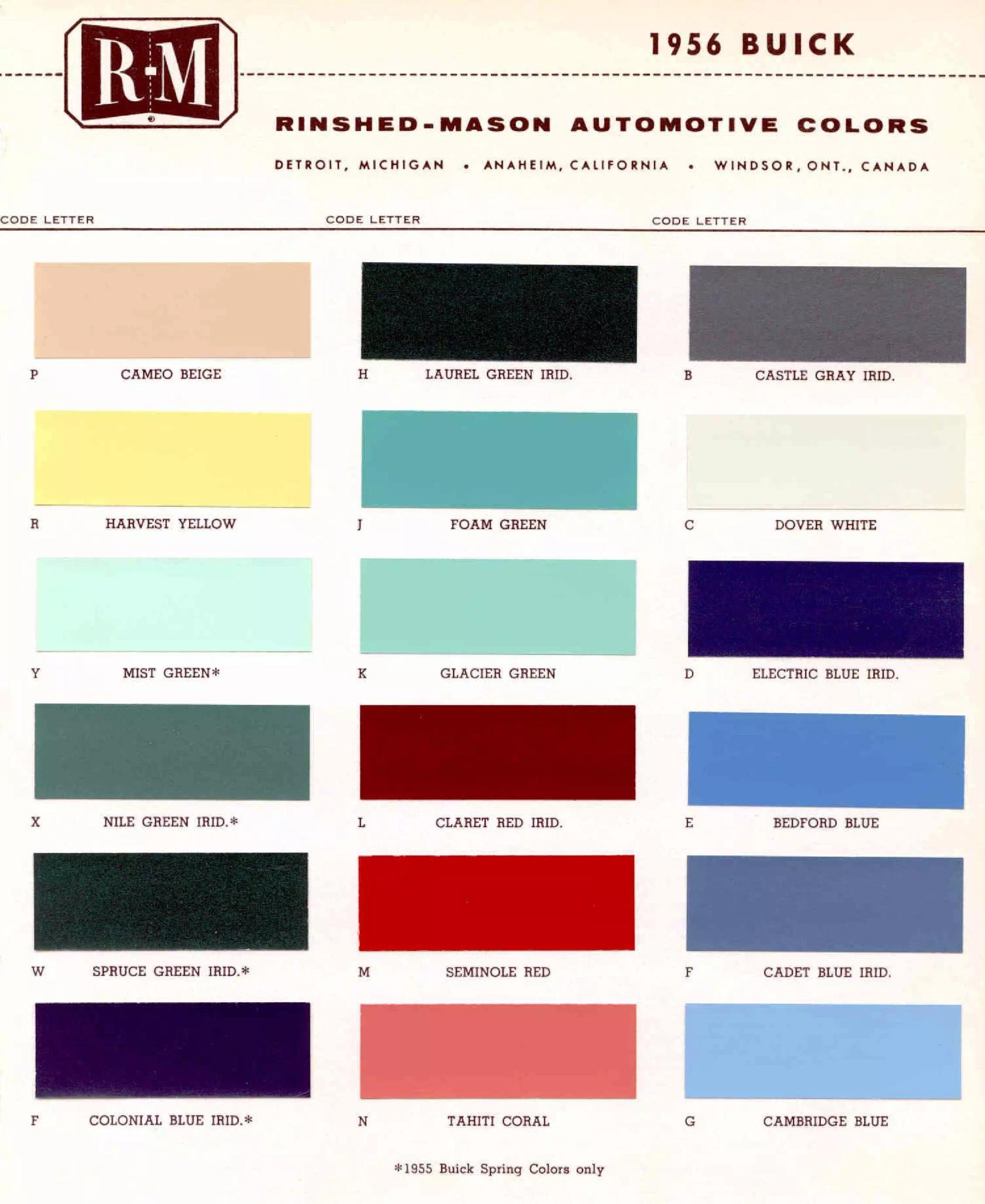 1956 Buick Paint Chart