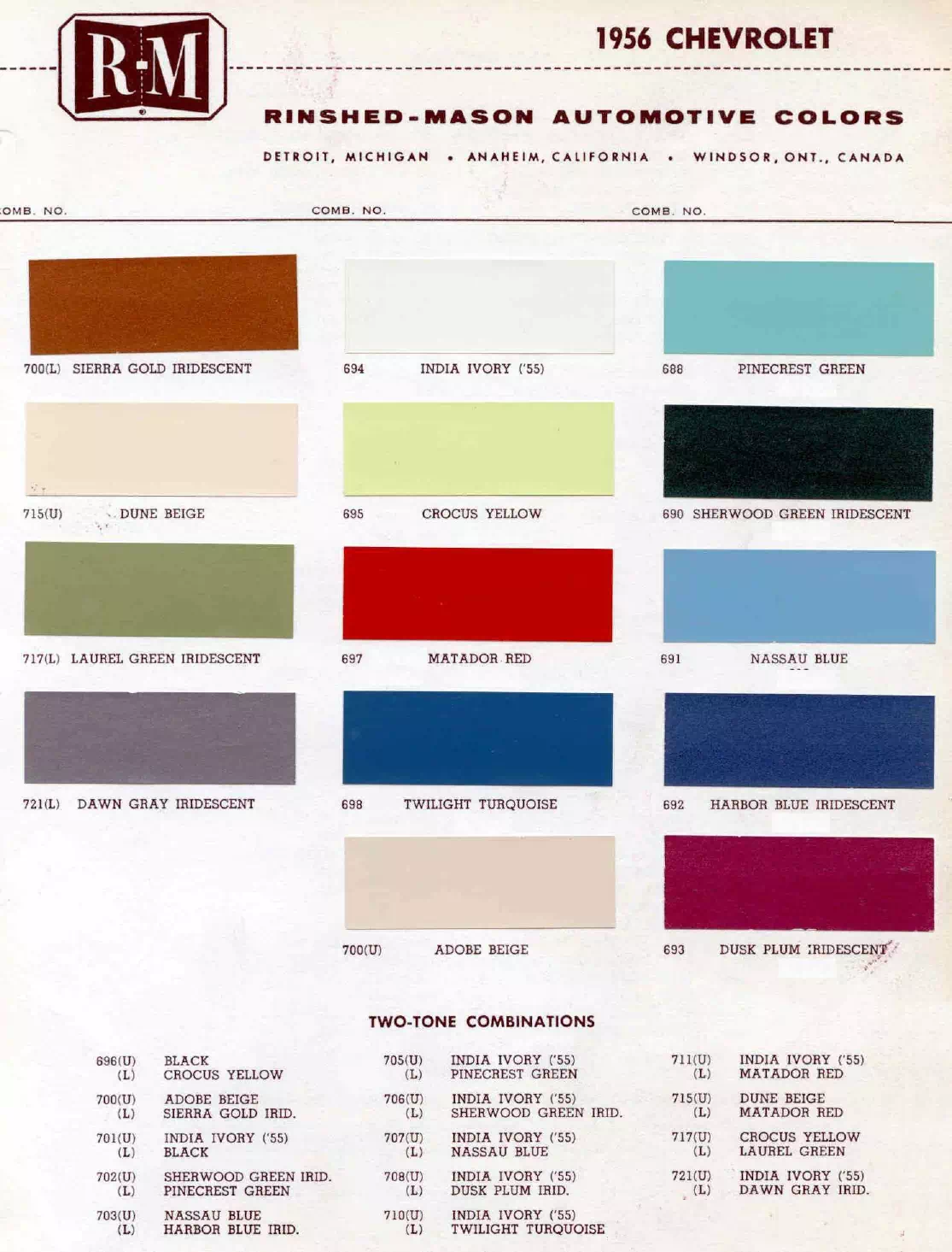 Paint color examples, their ordering codes, the oem color code, and vehicles the color was used on