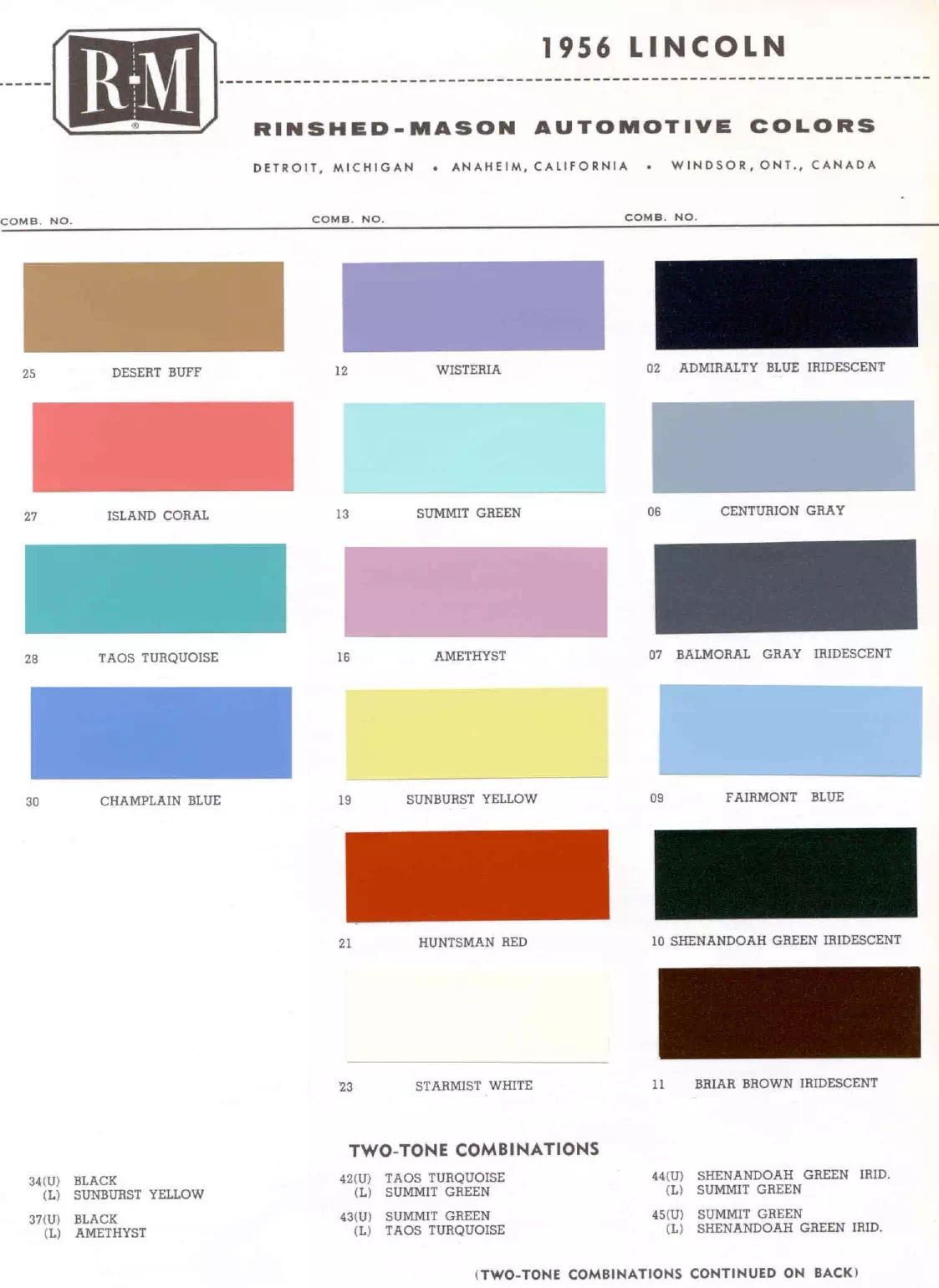 Paint color examples, their ordering codes, the oem color code, and vehicles the color was used on