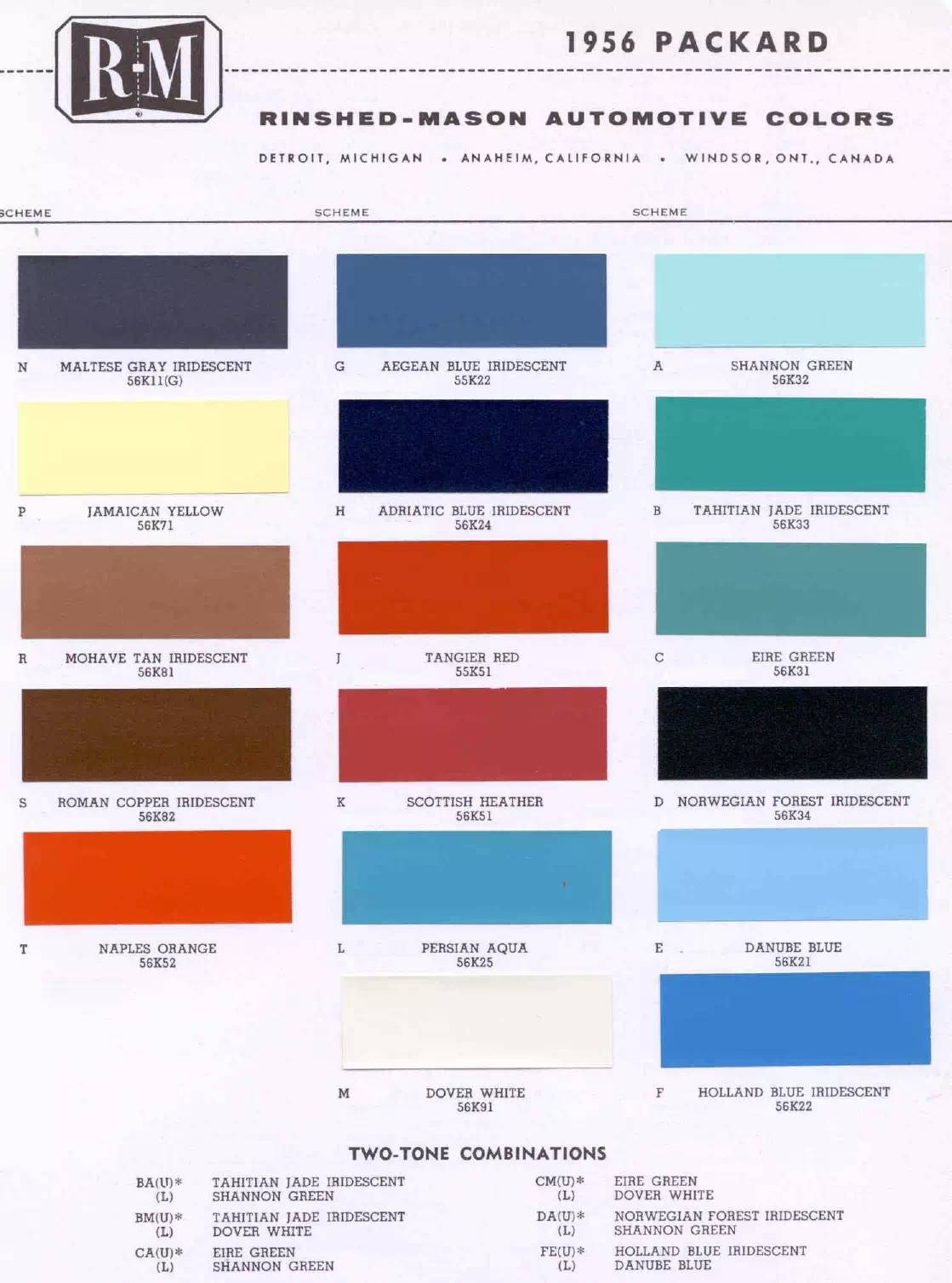 Paint color examples, their ordering codes, the oem color code, and vehicles the color was used on