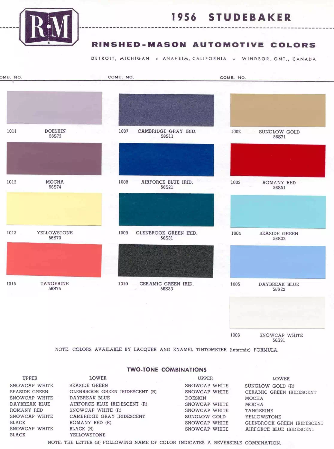 Paint color examples, their ordering codes, the oem color code, and vehicles the color was used on