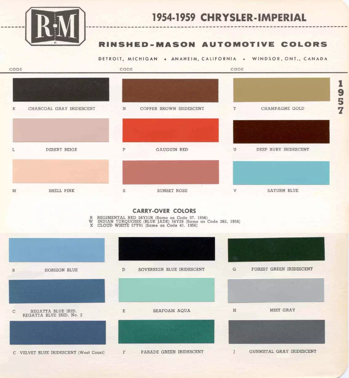 1957 Chrysler Paint Codes & Color Chart