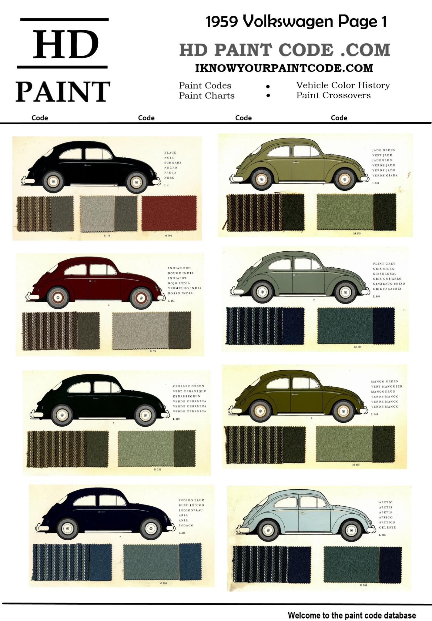 1959 Volkswagen Paint Chart and Paint Codes 1959 Volkswagen Interior and Exterior Colors and codes
