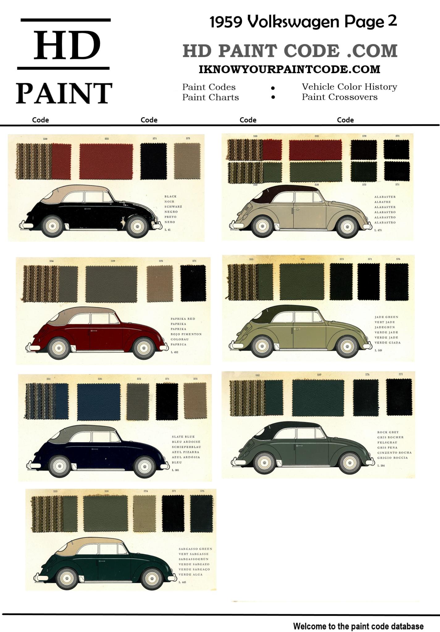 1959 Volkswagen Paint Chart and Paint Codes 1959 Volkswagen Interior and Exterior Colors and codes
