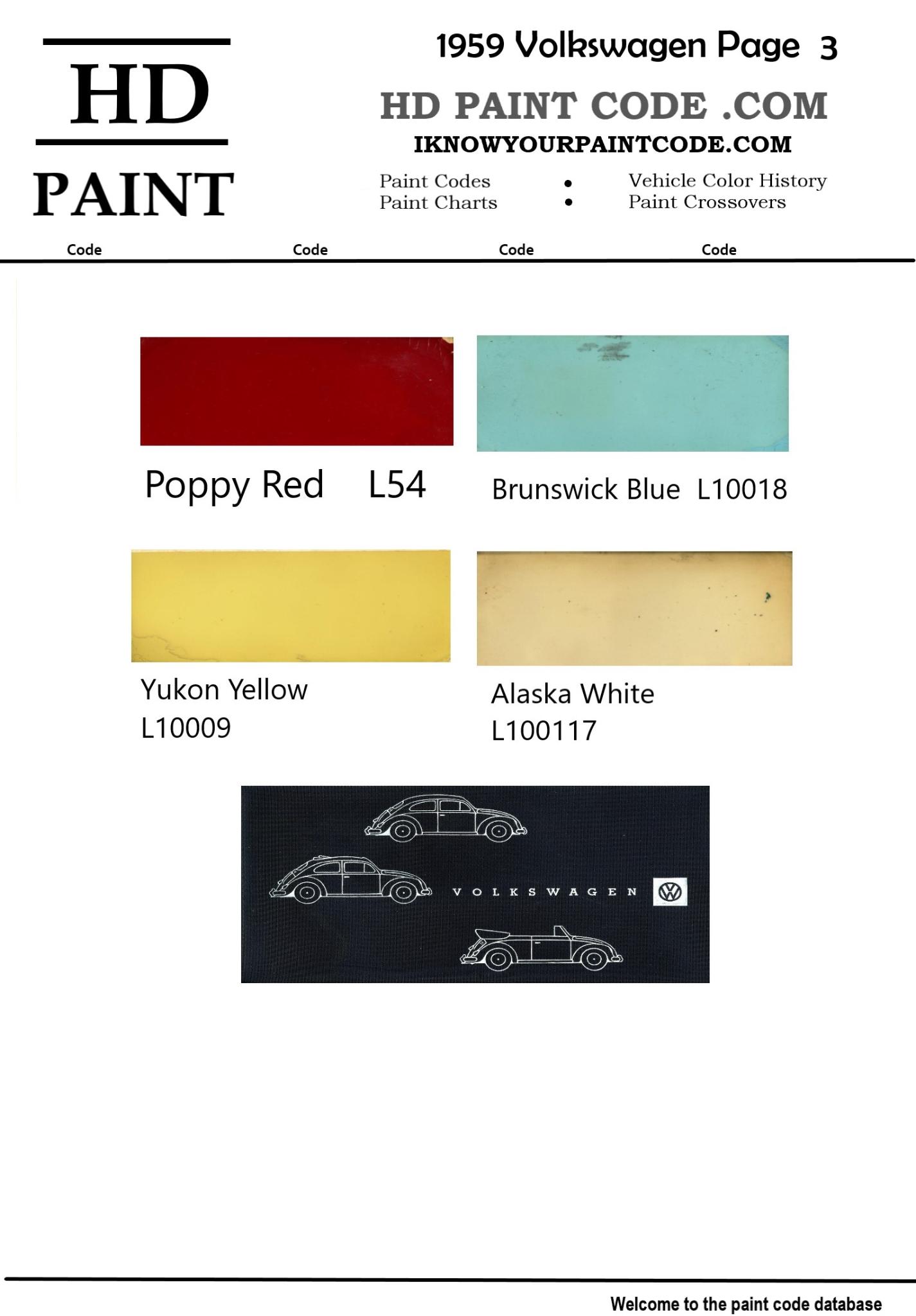 1959 Volkswagen Paint Chart and Paint Codes 1959 Volkswagen Interior and Exterior Colors and codes