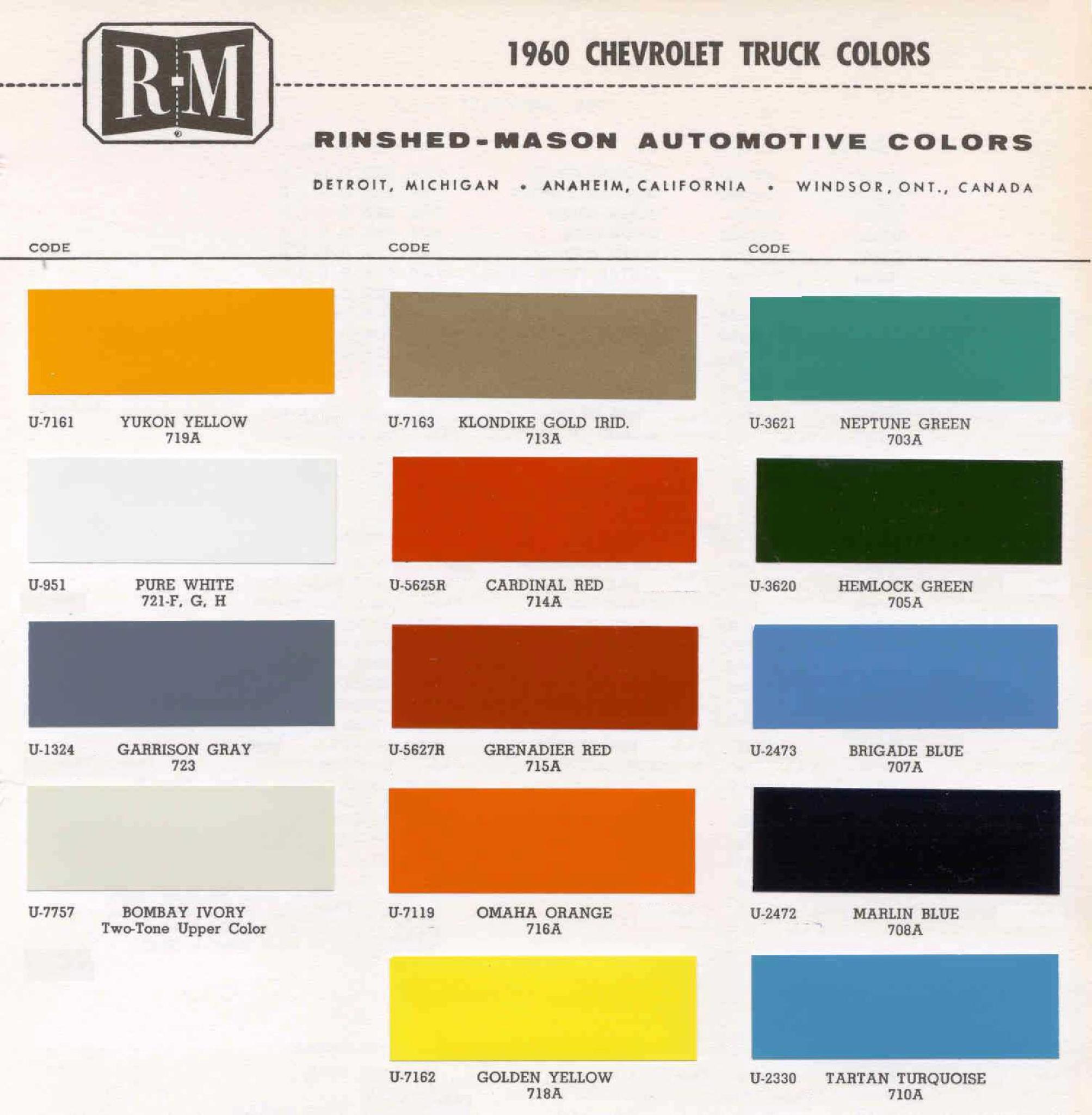 Paint color examples, their ordering codes, the oem color code, and vehicles the color was used on