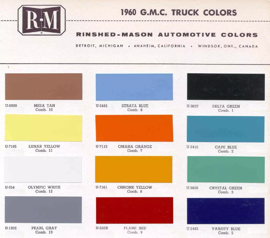 Paint color examples, their ordering codes, the oem color code, and vehicles the color was used on